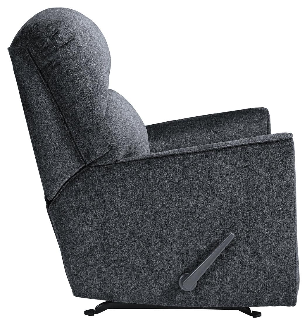 Reclined position side angle of Altari Slate Chenille Recliner