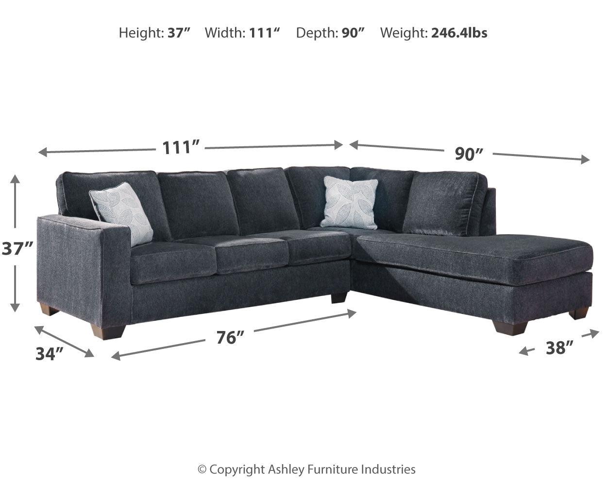 detail view of Altari Slate Chenille 2-Piece Sectional With Chaise sectional sofa