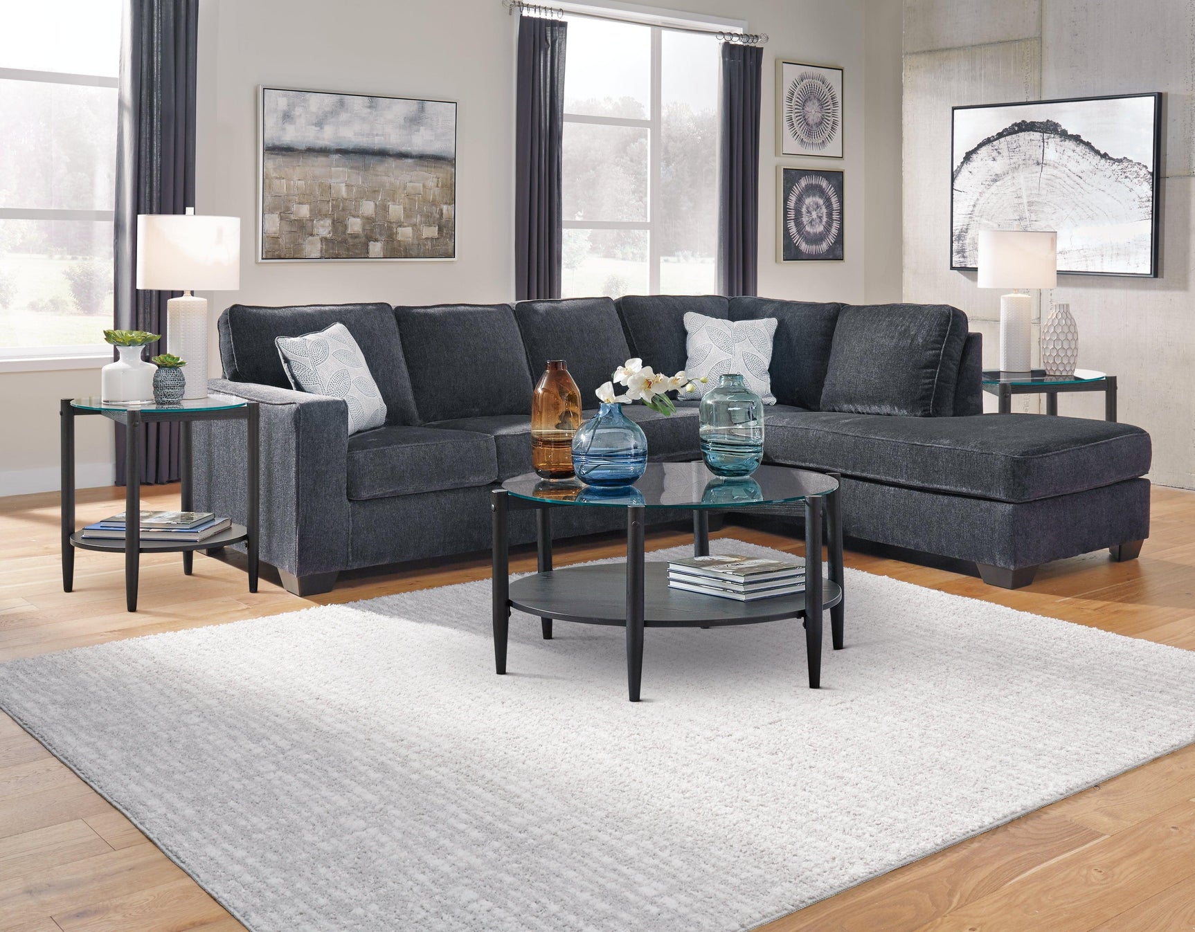 room view of Altari Slate Chenille 2-Piece Sectional With Chaise sectional sofa