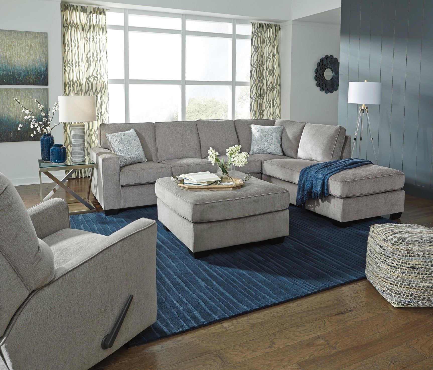 Room view of Altari Alloy Chenille sectional sofa with chaise in modern living room