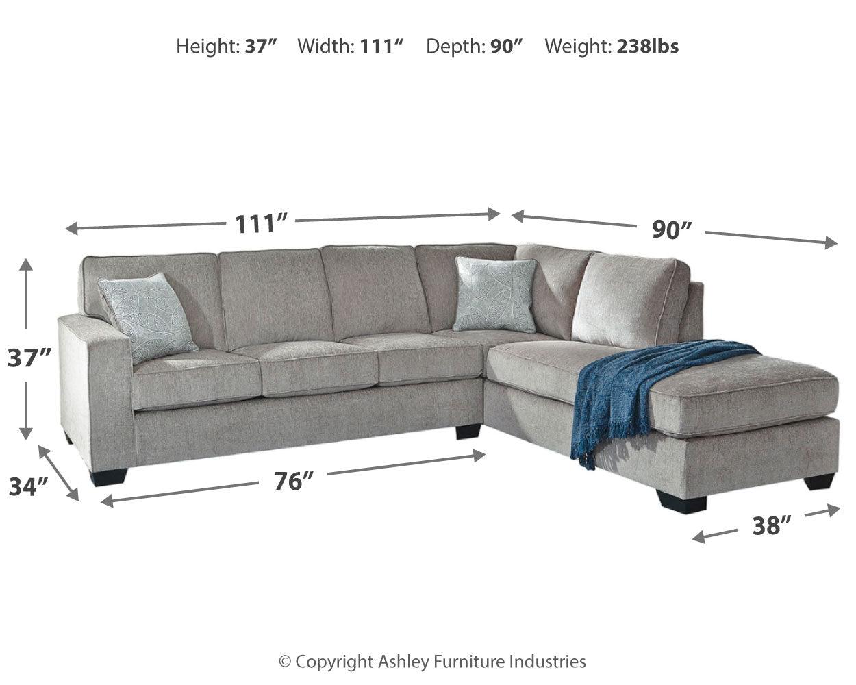 Altari Alloy Chenille 2-Piece Sleeper Sectional With Chaise 87214S3 - Ella Furniture