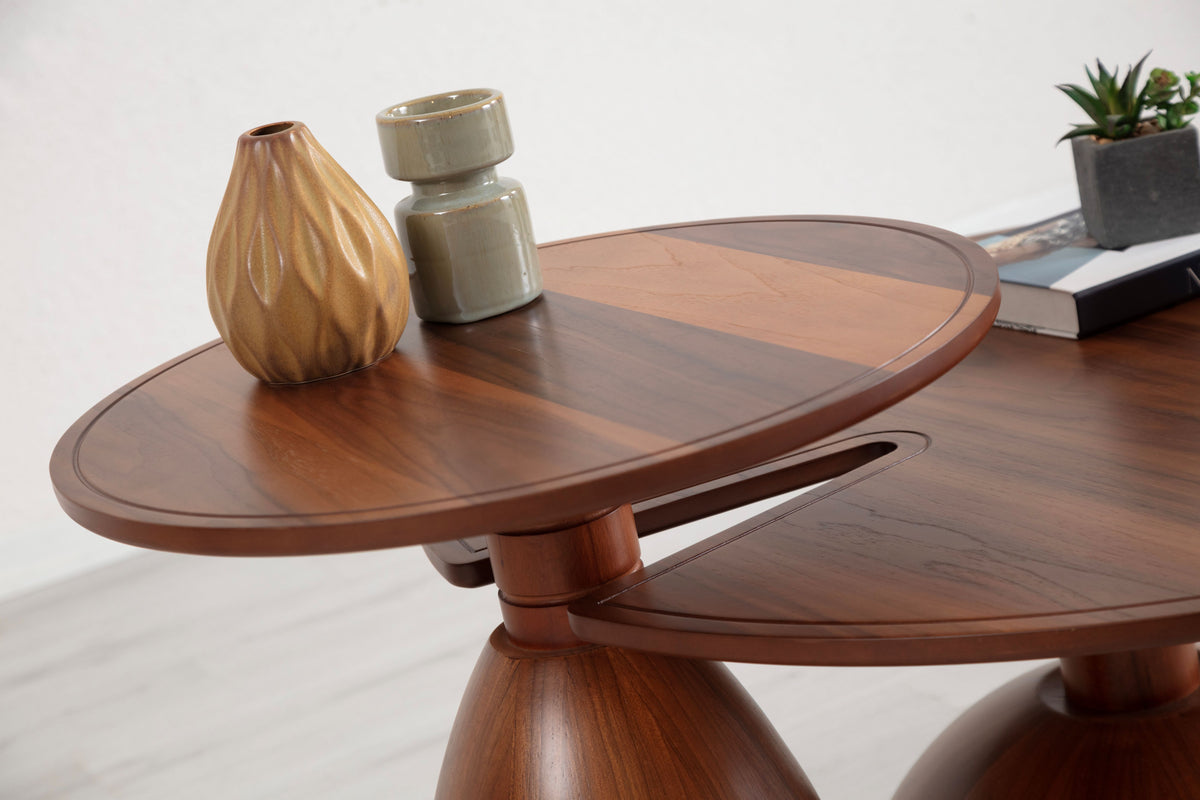 Pomela Walnut coffee table set, both tables displayed, top view