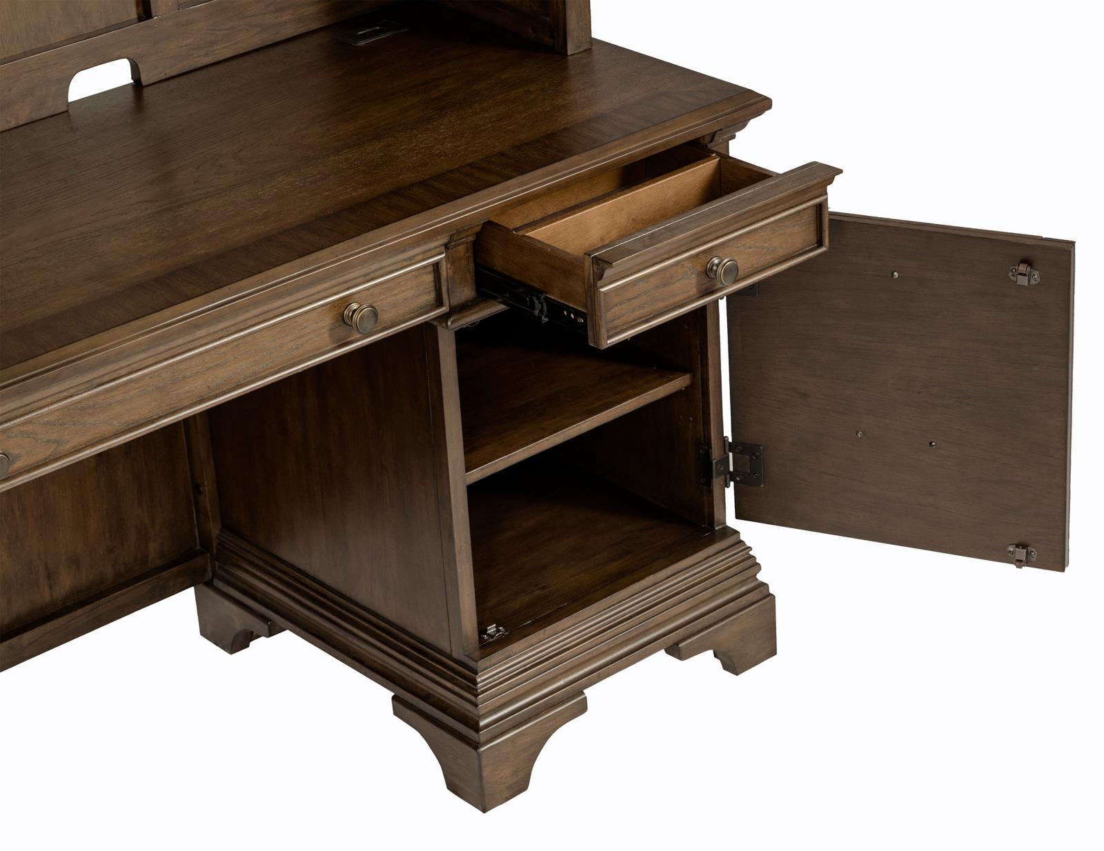 Bracket style legs supporting credenza