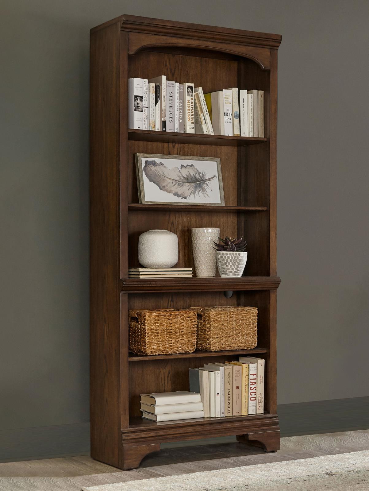 Hartshill Bookcase burnished oak angled side view