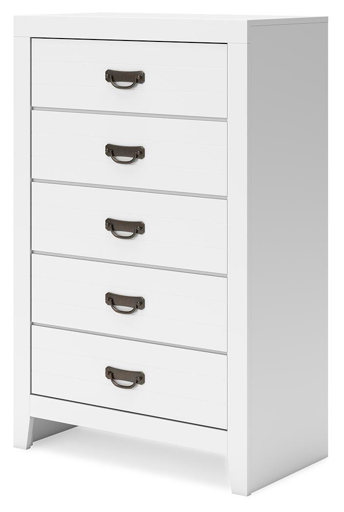 Binterglen White Chest of Drawers — angled view