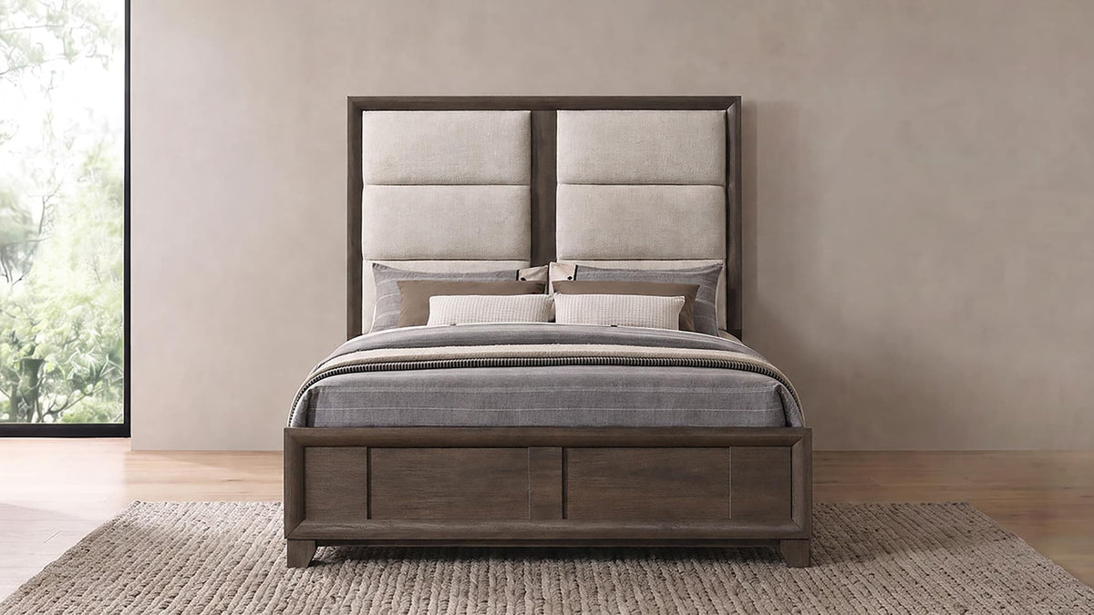 Farre Queen Upholstered Platform Panel Bed Dark Brown — product image 2