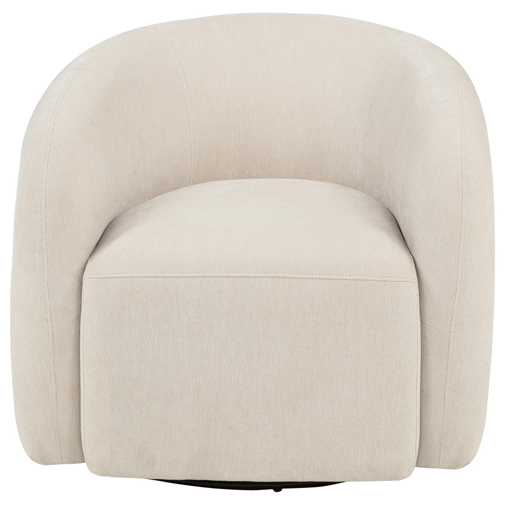 Back view of Gerley swivel accent chair in beige chenille
