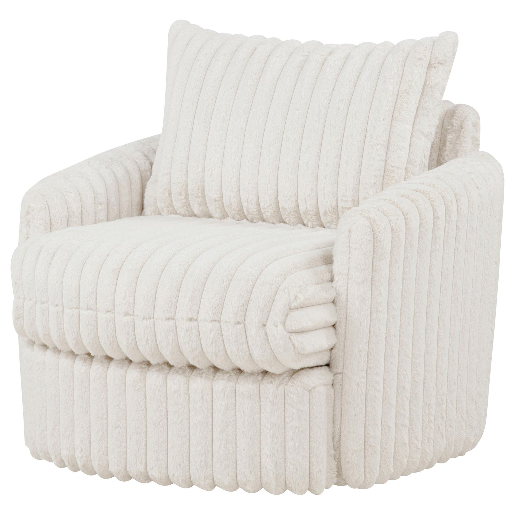 Angled view of ivory corduroy armchair