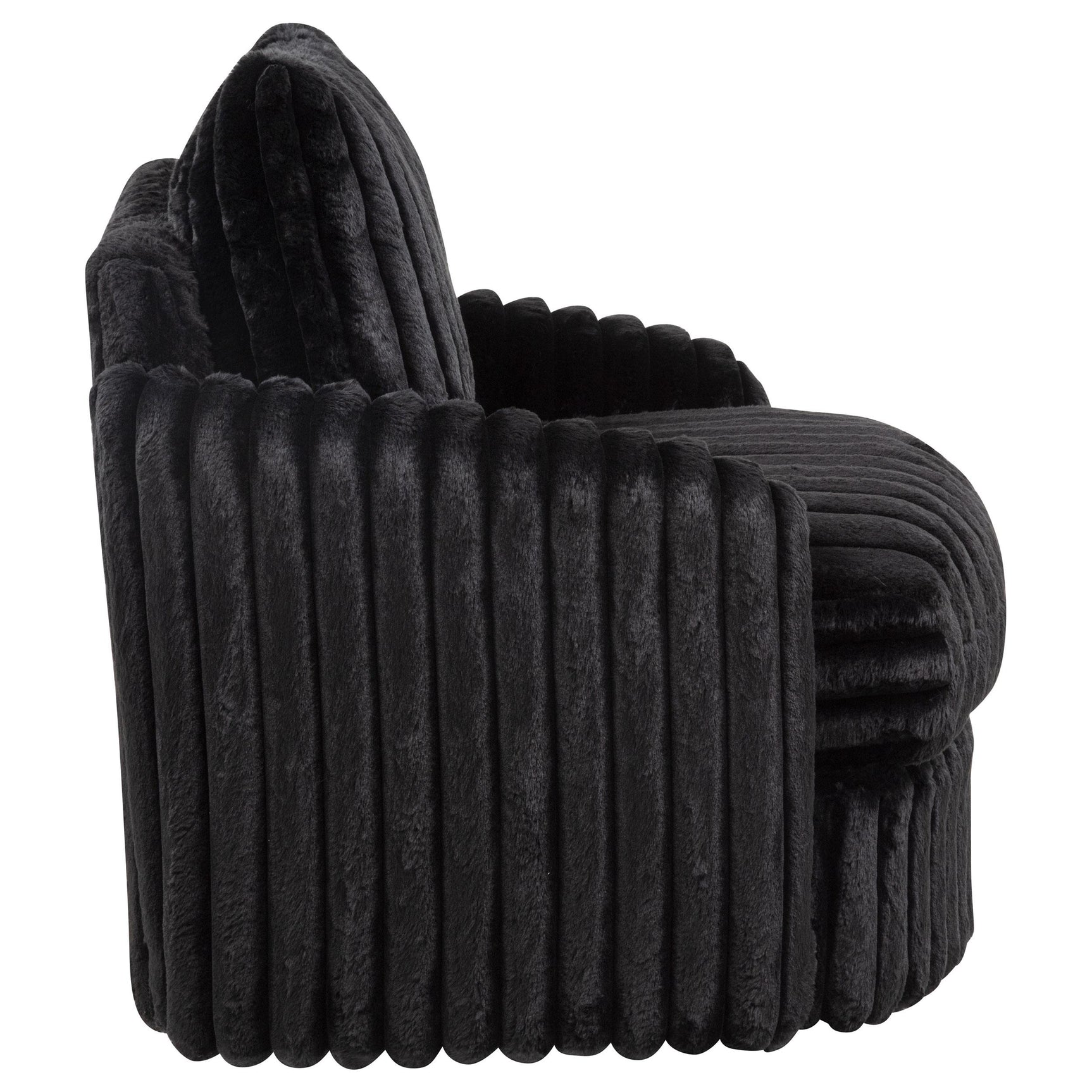 Side profile of plush Sarco accent arm chair