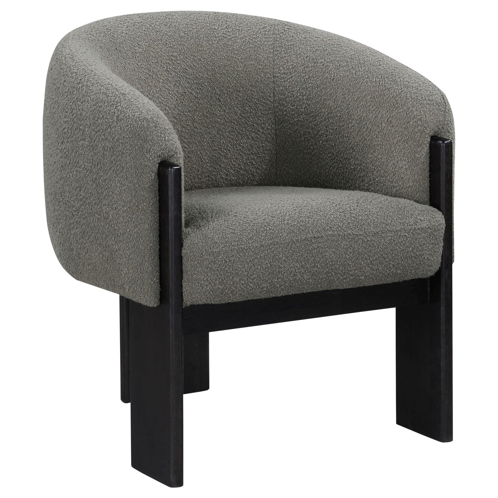 Valdez brown boucle upholstered barrel back accent chair side view