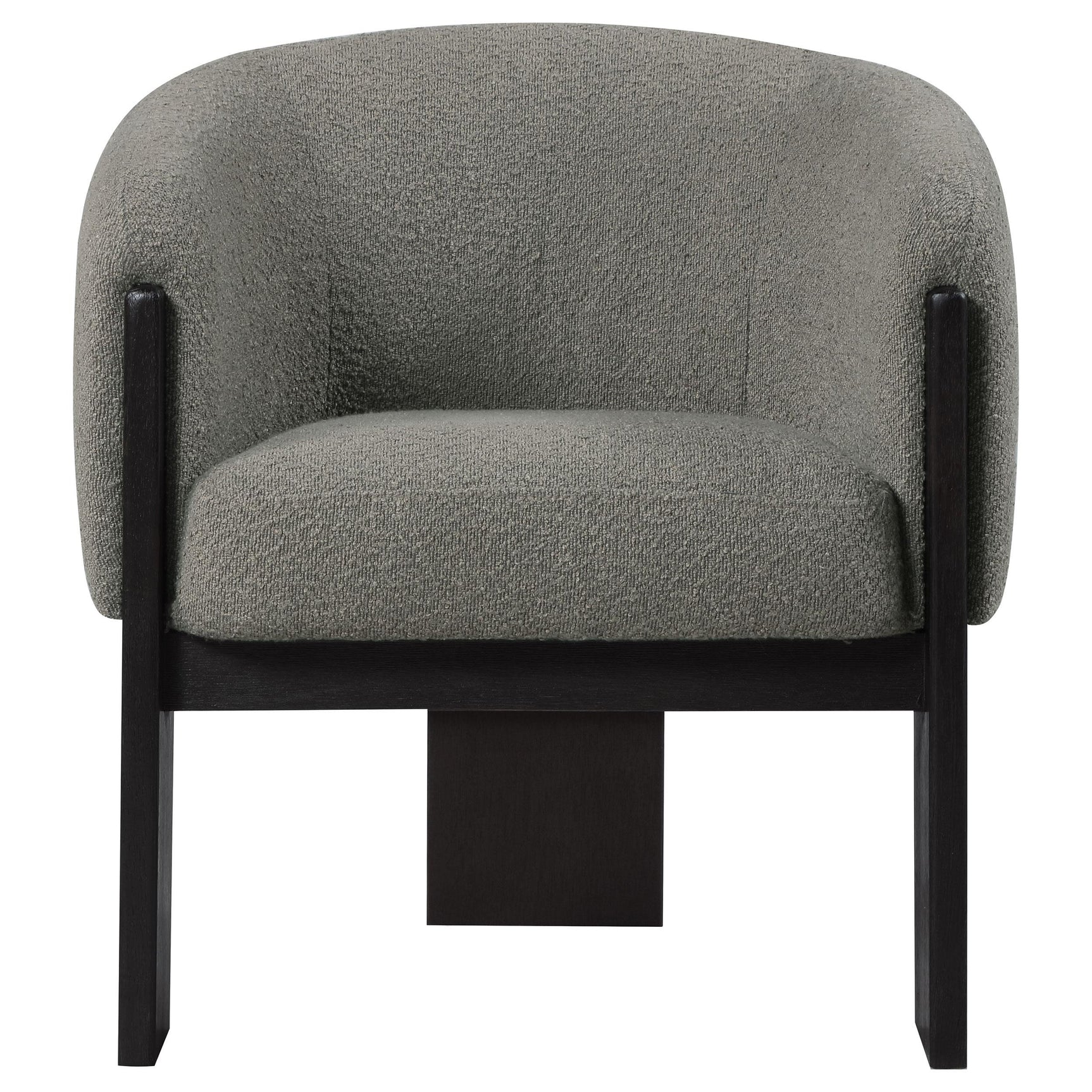 Valdez brown boucle upholstered barrel back accent chair angle