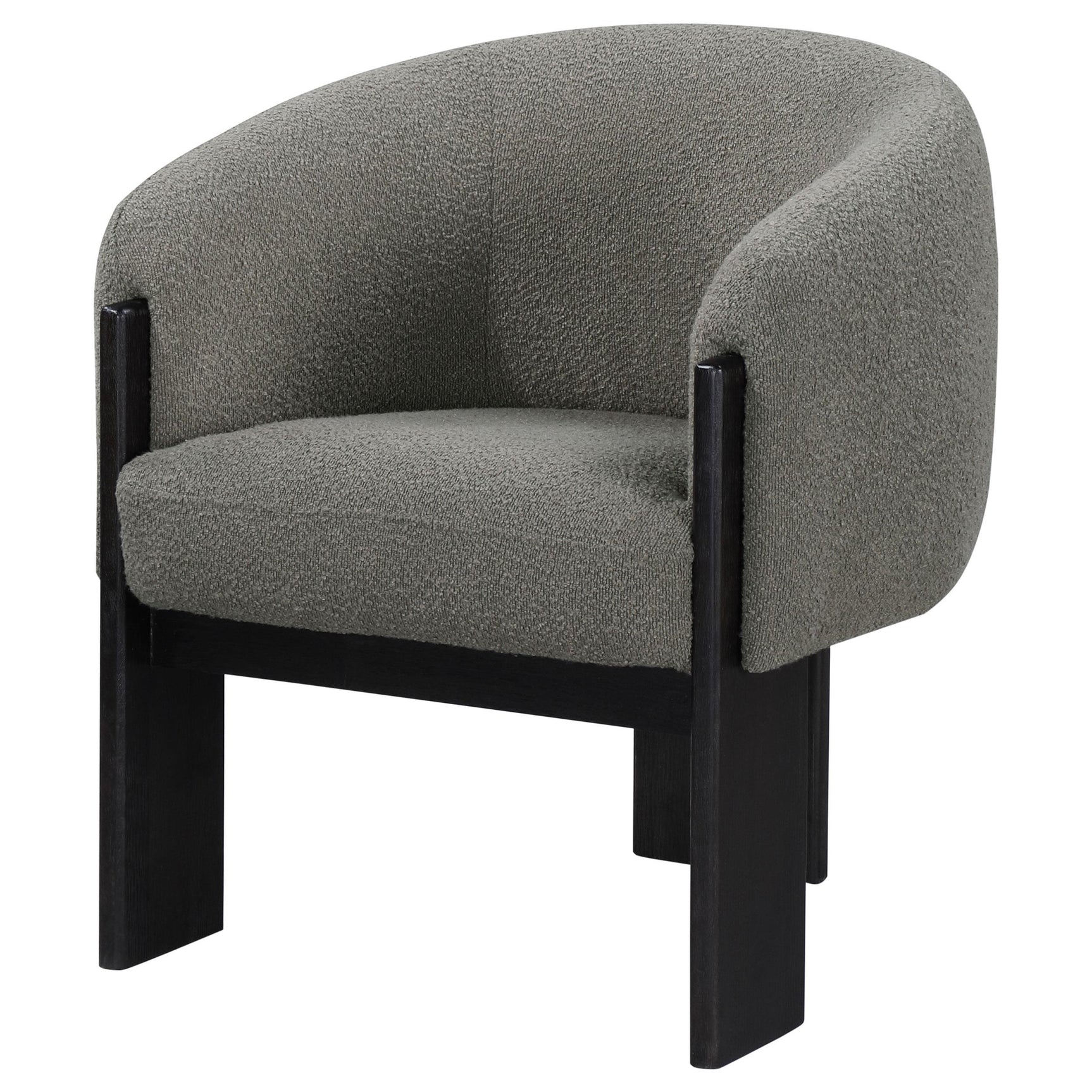 Valdez brown boucle upholstered barrel back accent chair back view