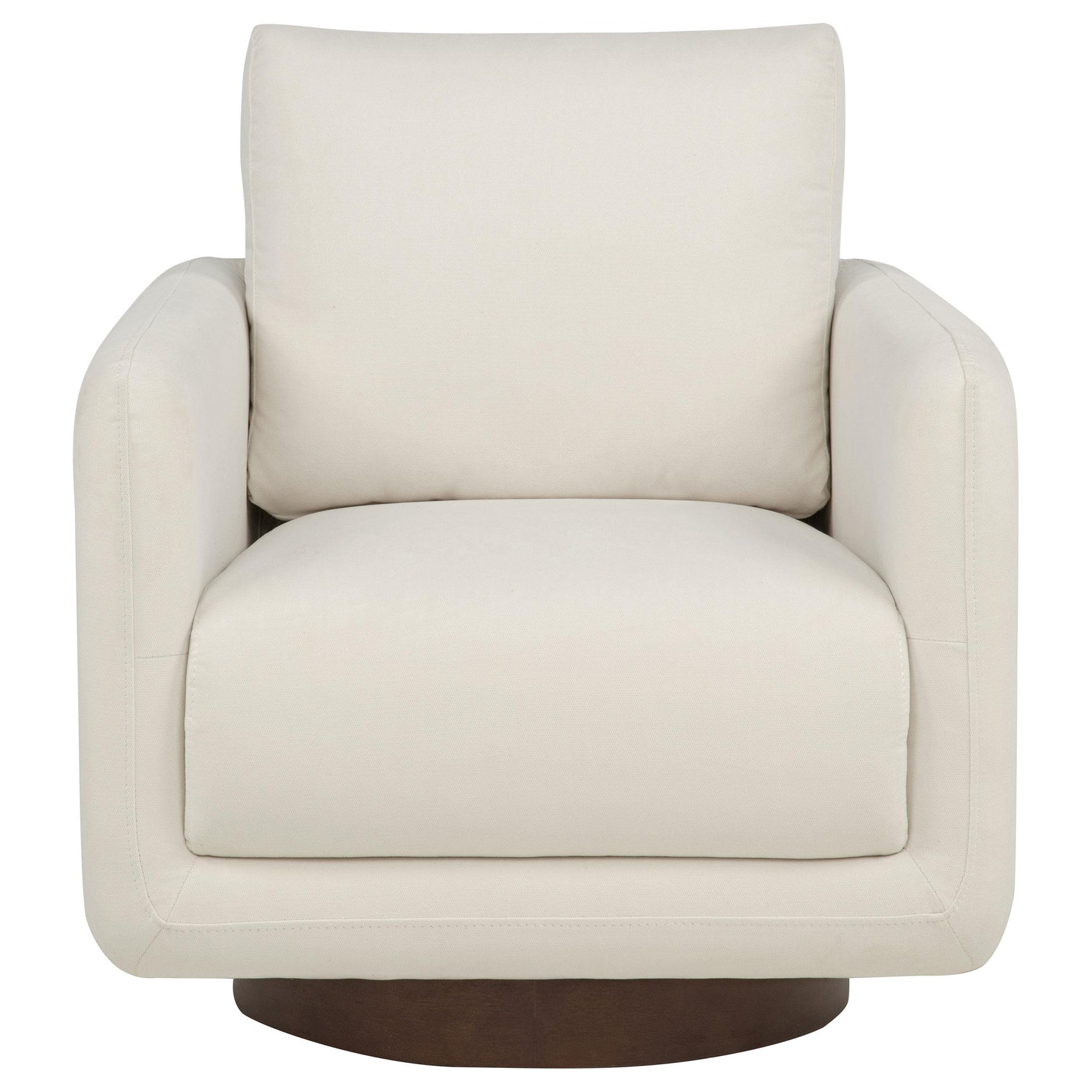 Side view of Iris ivory swivel accent chair