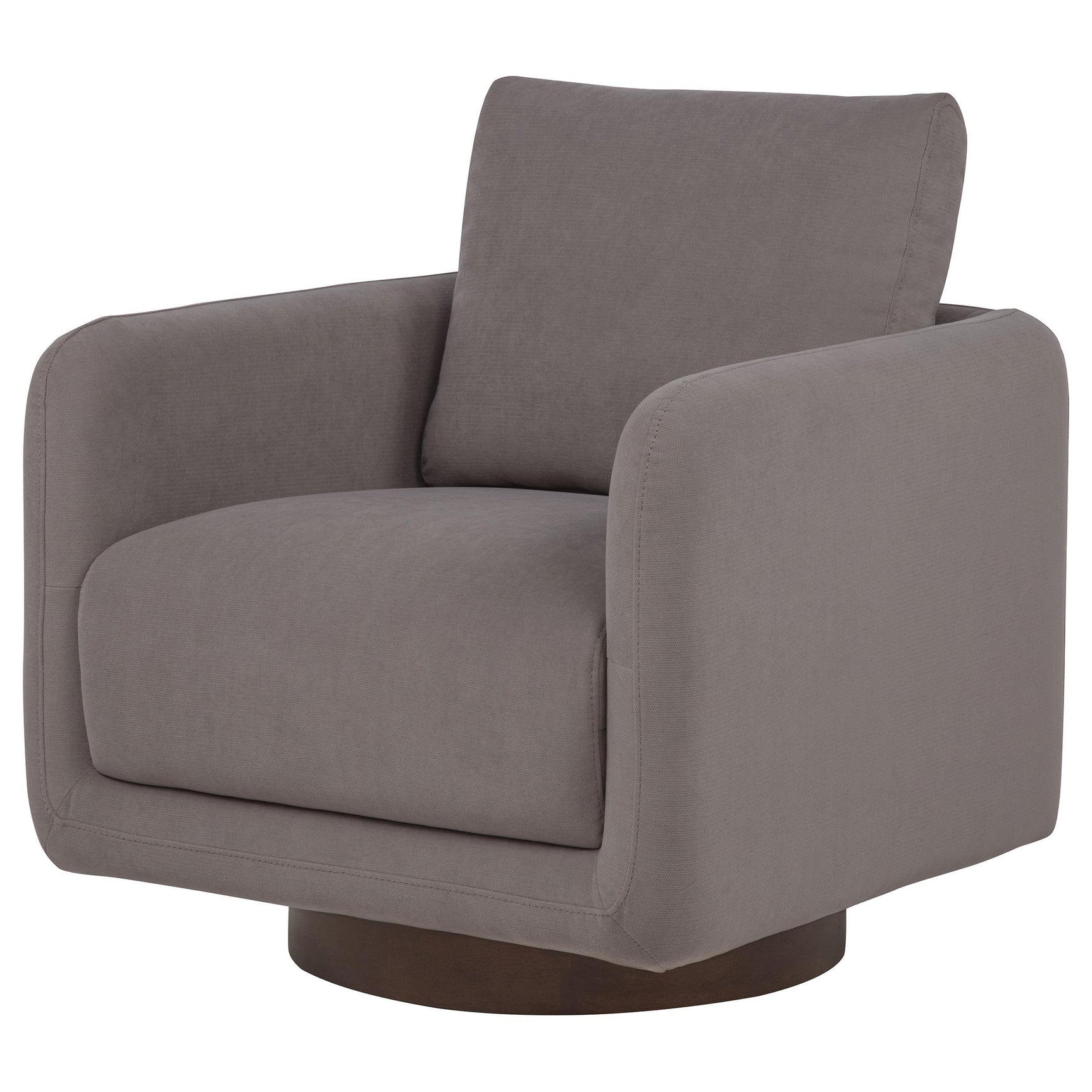Close-up of wide track arm and stone fabric upholstery
