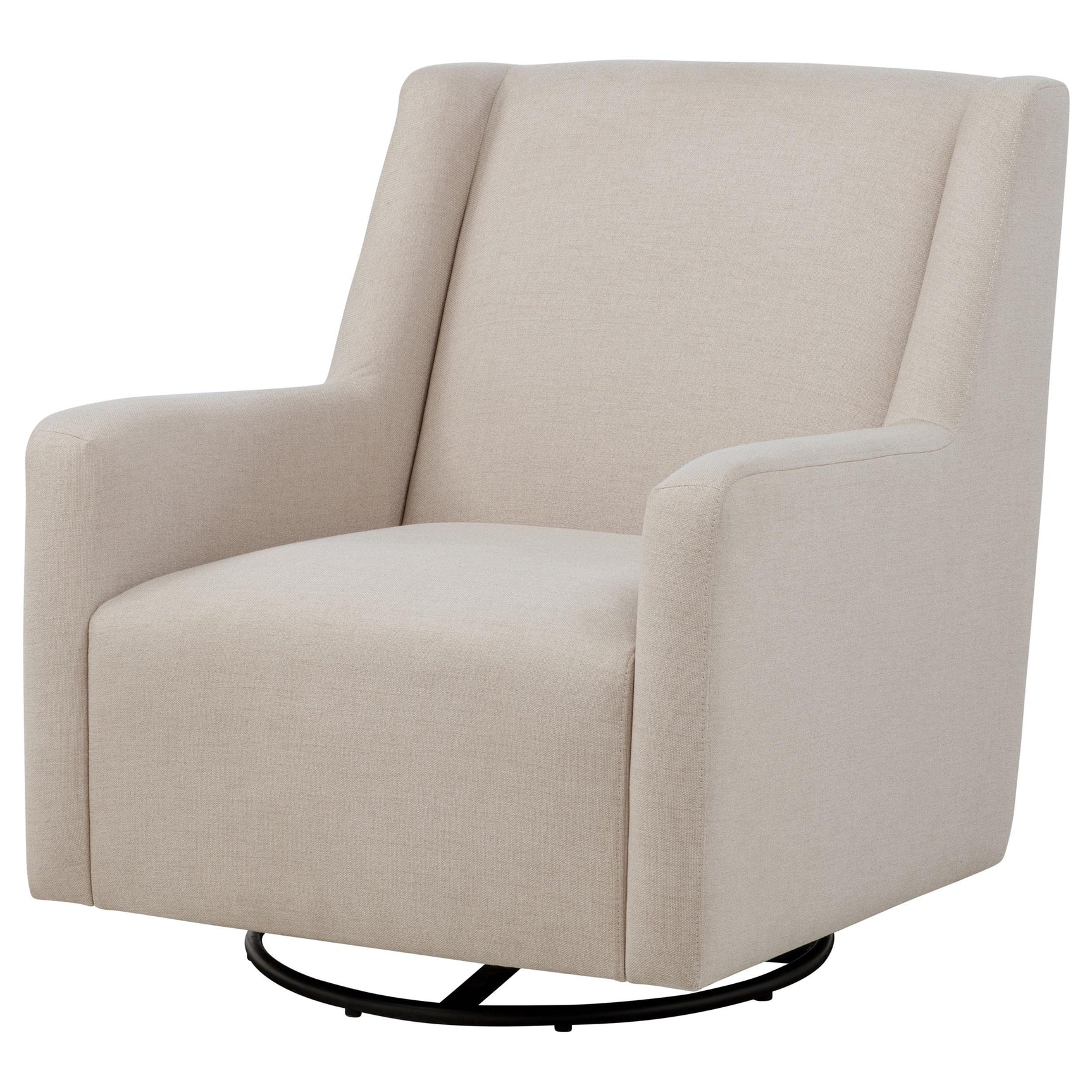 Black metal base supporting Sorrel swivel glider chair
