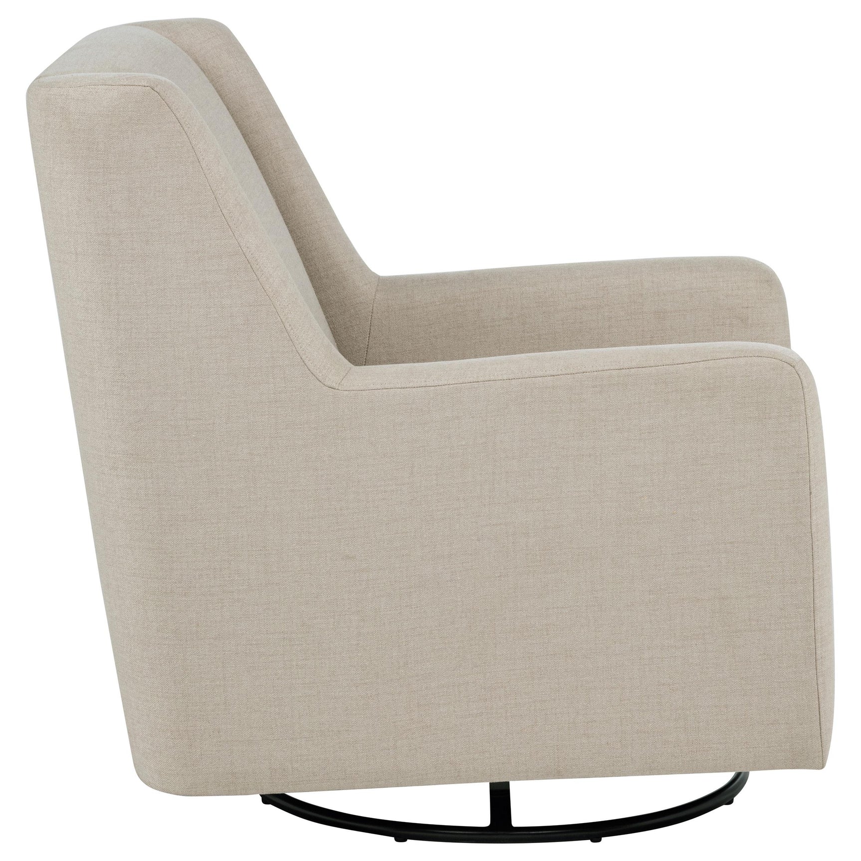 Beige stitching detail on latte fabric upholstery