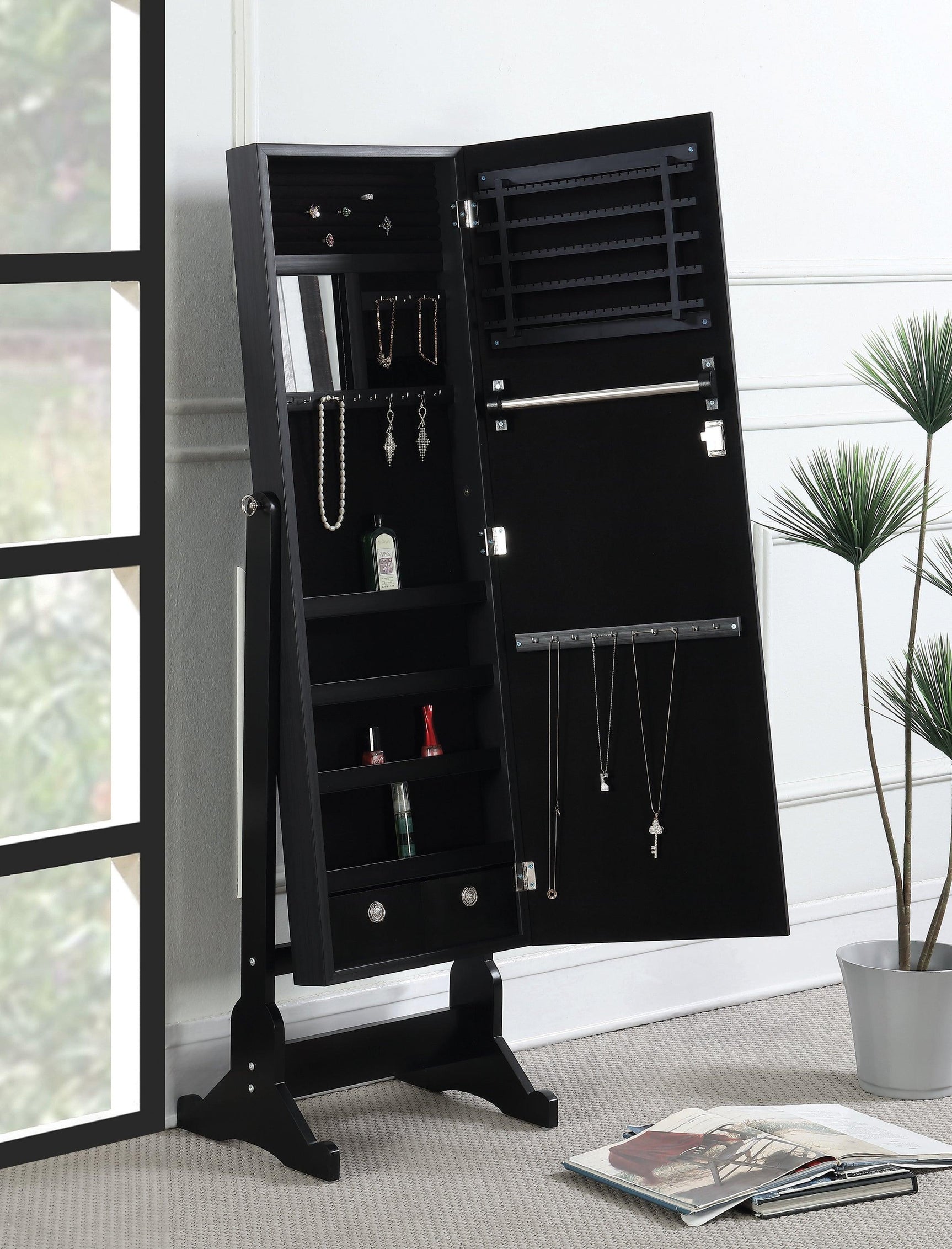 Tutuola Jewelry Cheval Mirror Black - Ella Furniture