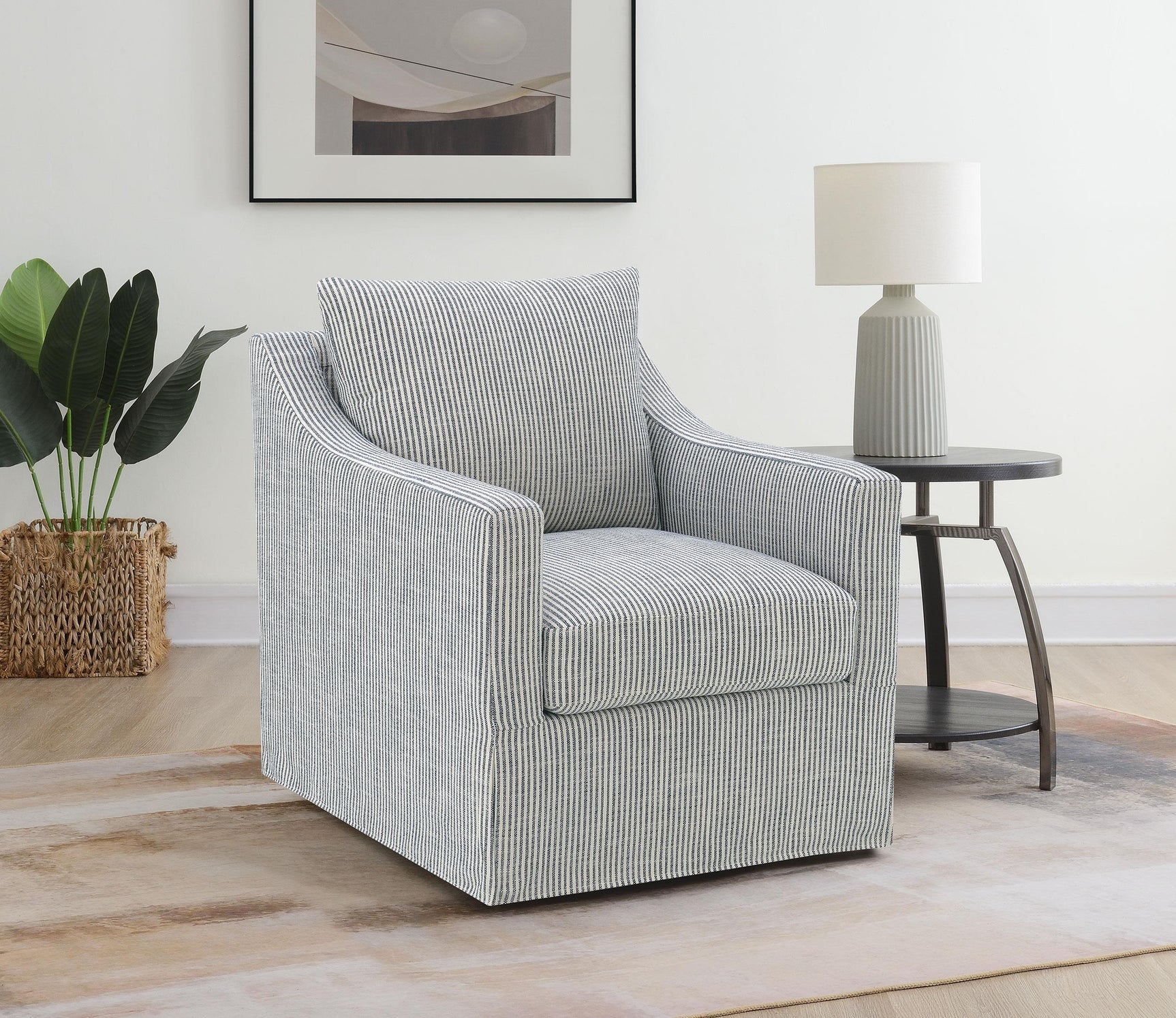 Winter Grey Swivel Accent Chair showing fabric texture