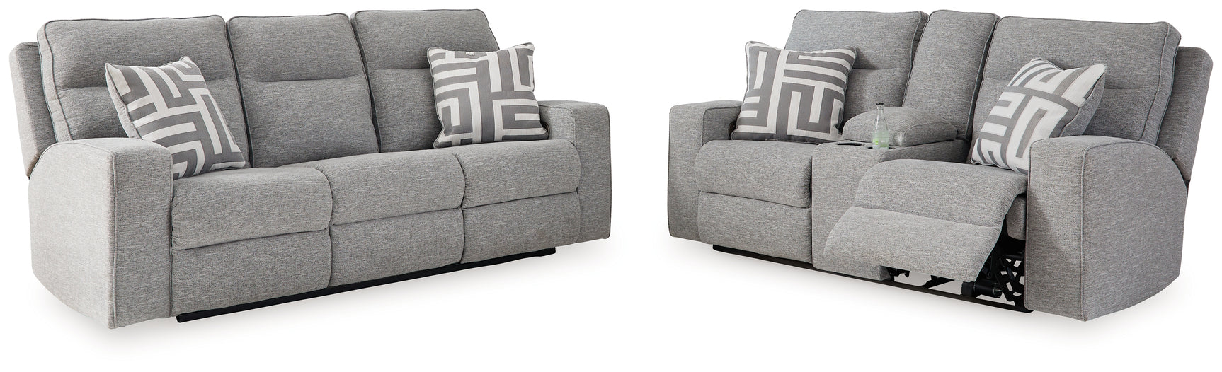 Side angle of Biscoe Pewter power reclining sofa