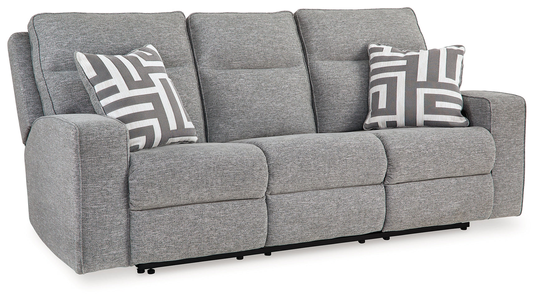 Biscoe Pewter Textured Nuvella Power Reclining Sofa angled closed reclining position