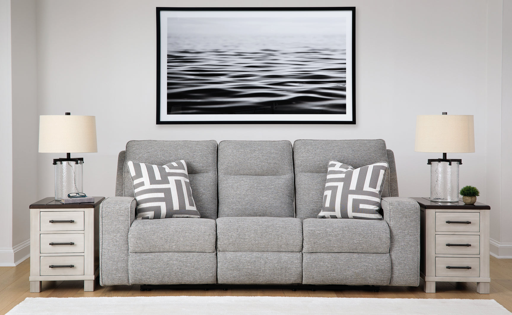 Biscoe 3-piece pewtering reclining sofa set front view