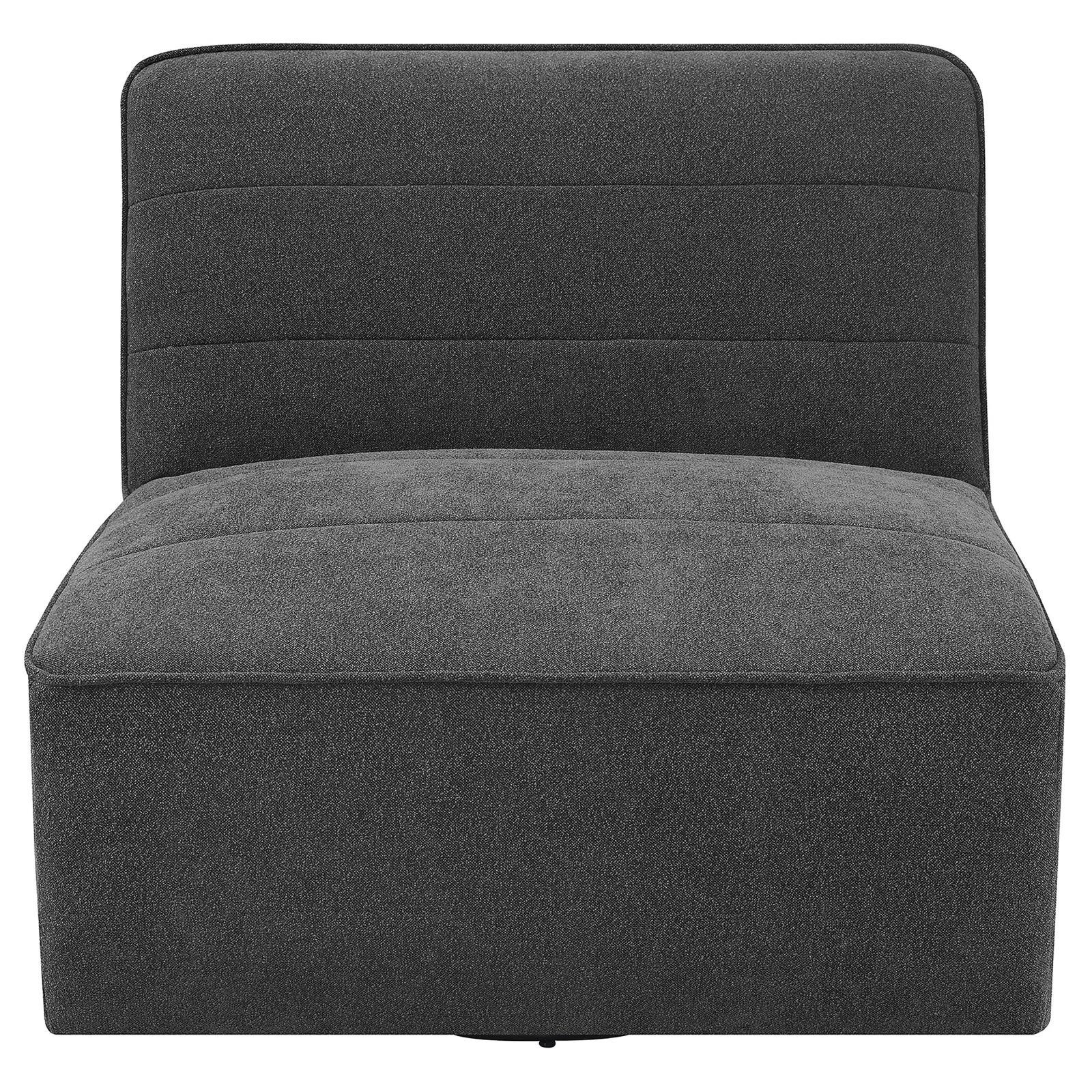 Cobie Upholstered Armless Swivel Chair angled side view showing seat and back cushions