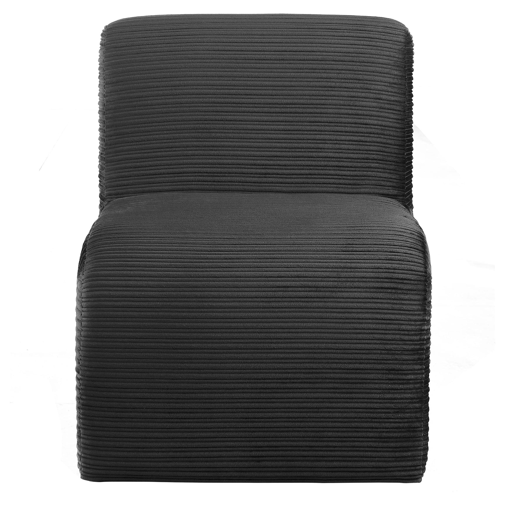 Back view of Drayton black upholstered curved armless accent chair