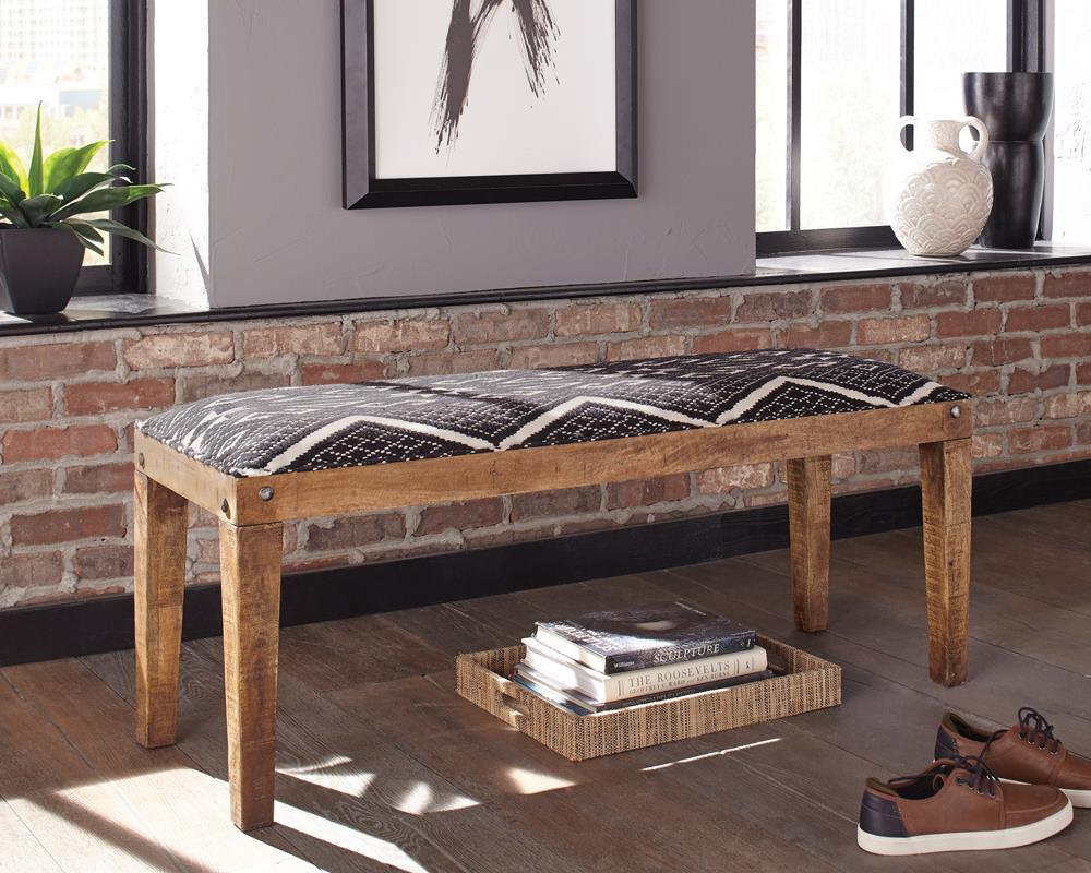 Lamont Rectangular Upholstered Bench natural mango wood frame front view