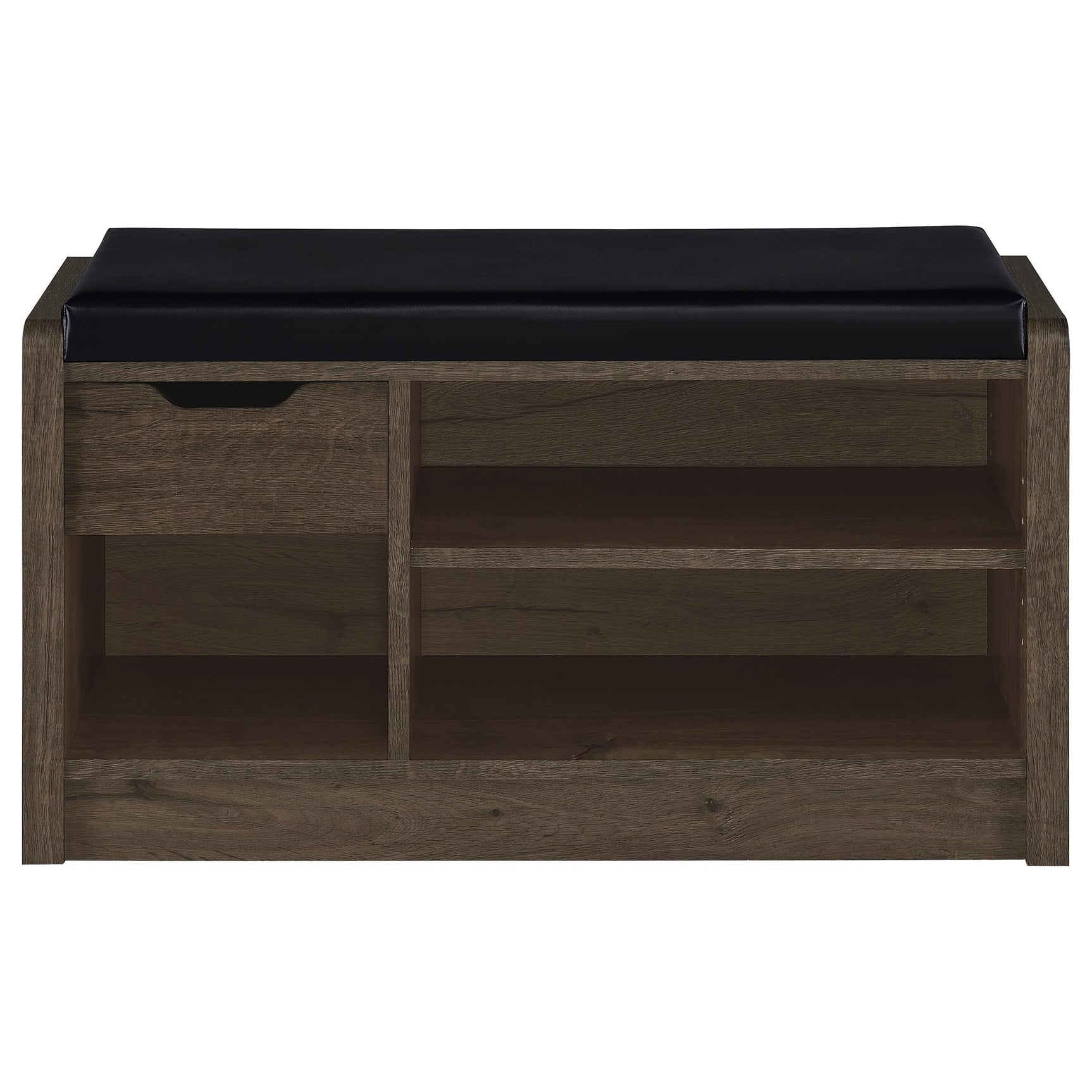 Arrington Storage Bench black leatherette upholstered seat close-up