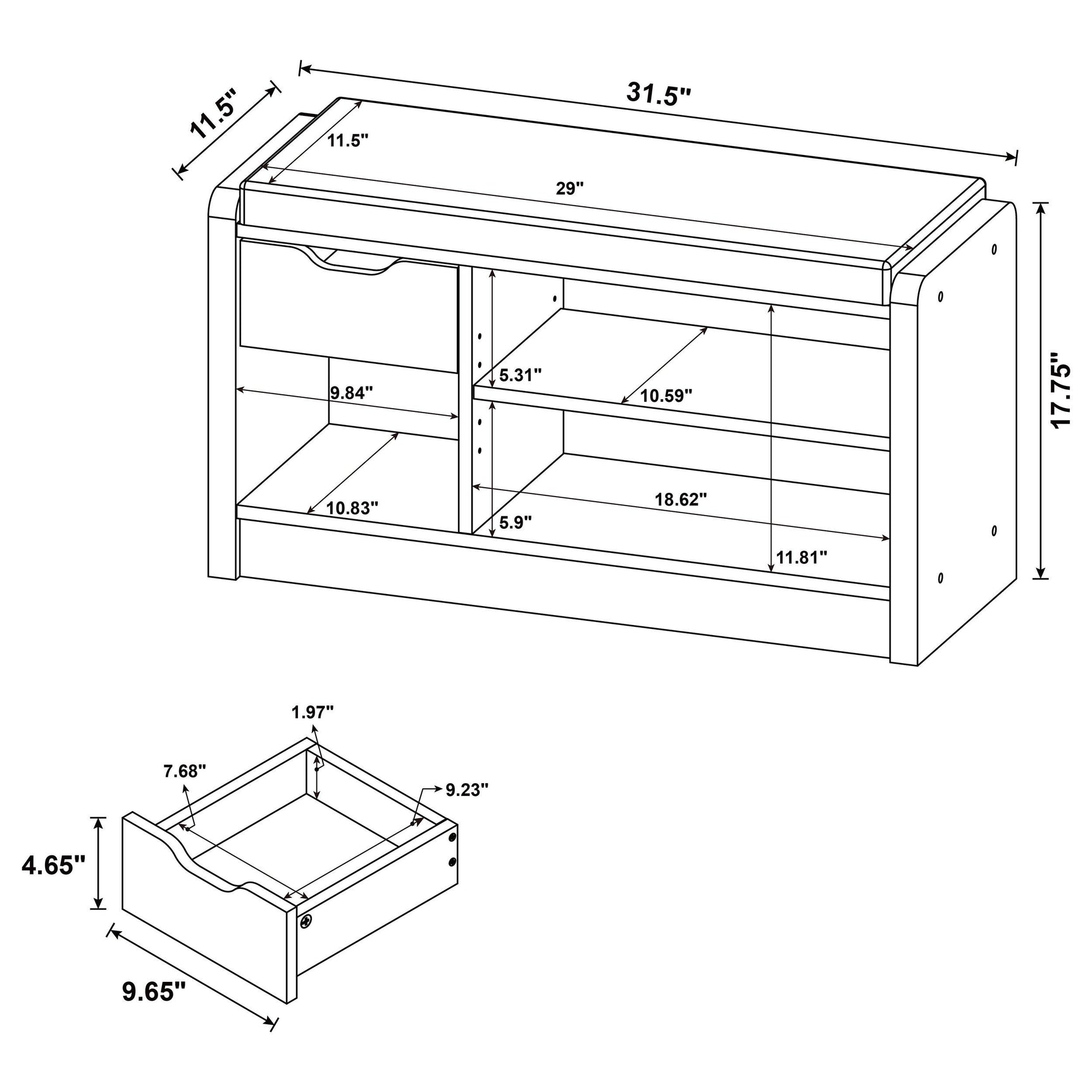 Bench being used in entryway setting with shoes underneath