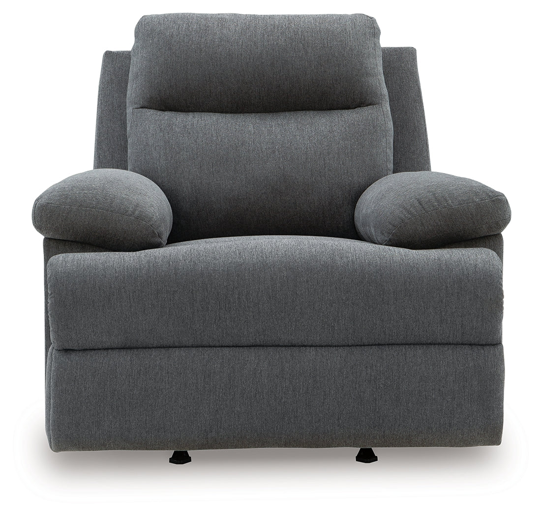 Front view close-up of Side-Swipe Charcoal Chenille Recliner