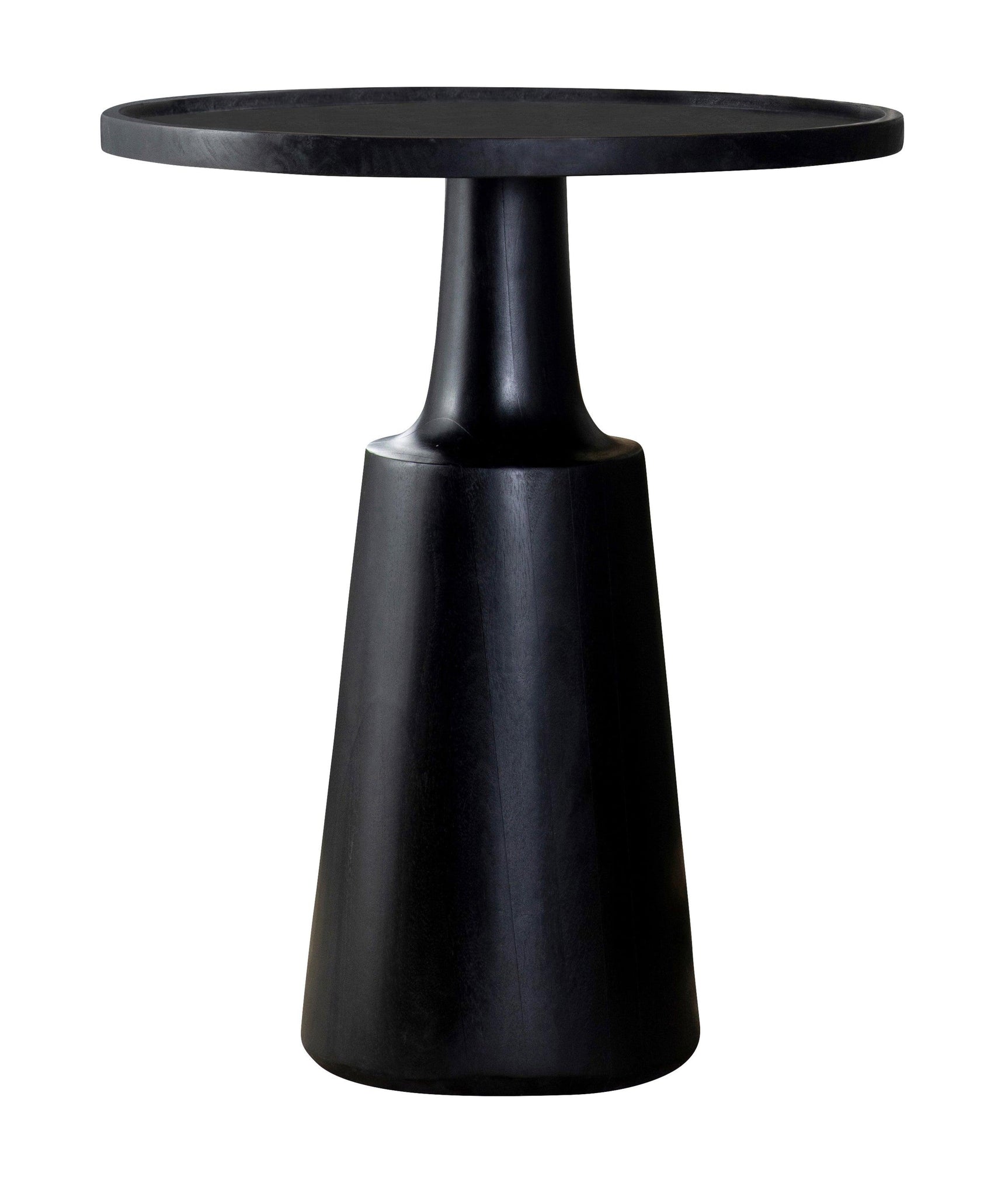 Ixia Round Mango Wood Accent Table showing lower shelf and tapered base