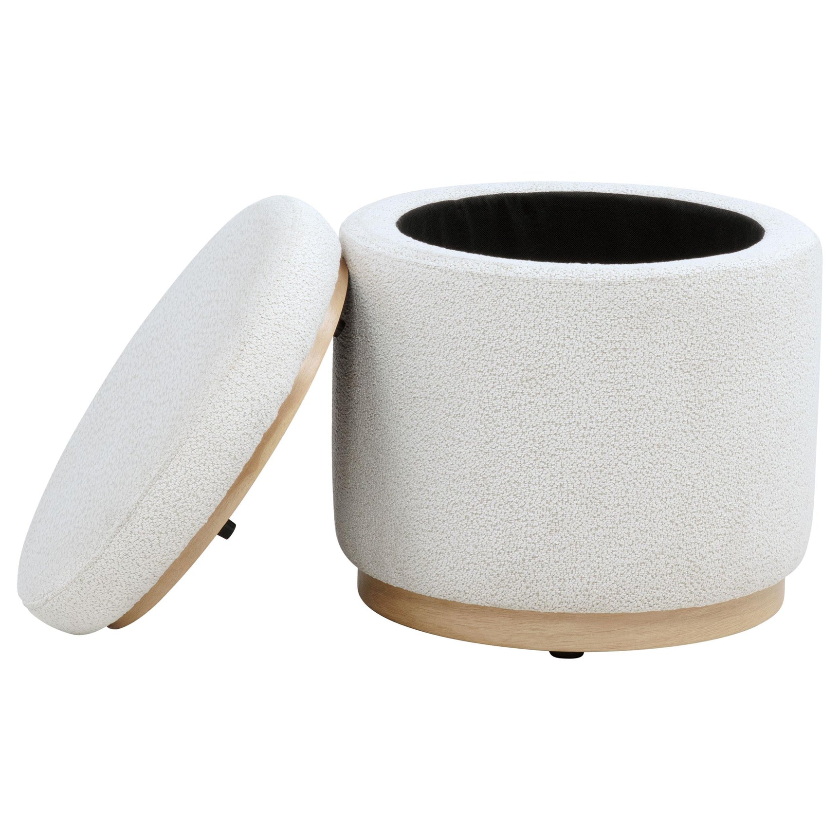 Natural wood base and plastic glides under Remuda ottoman