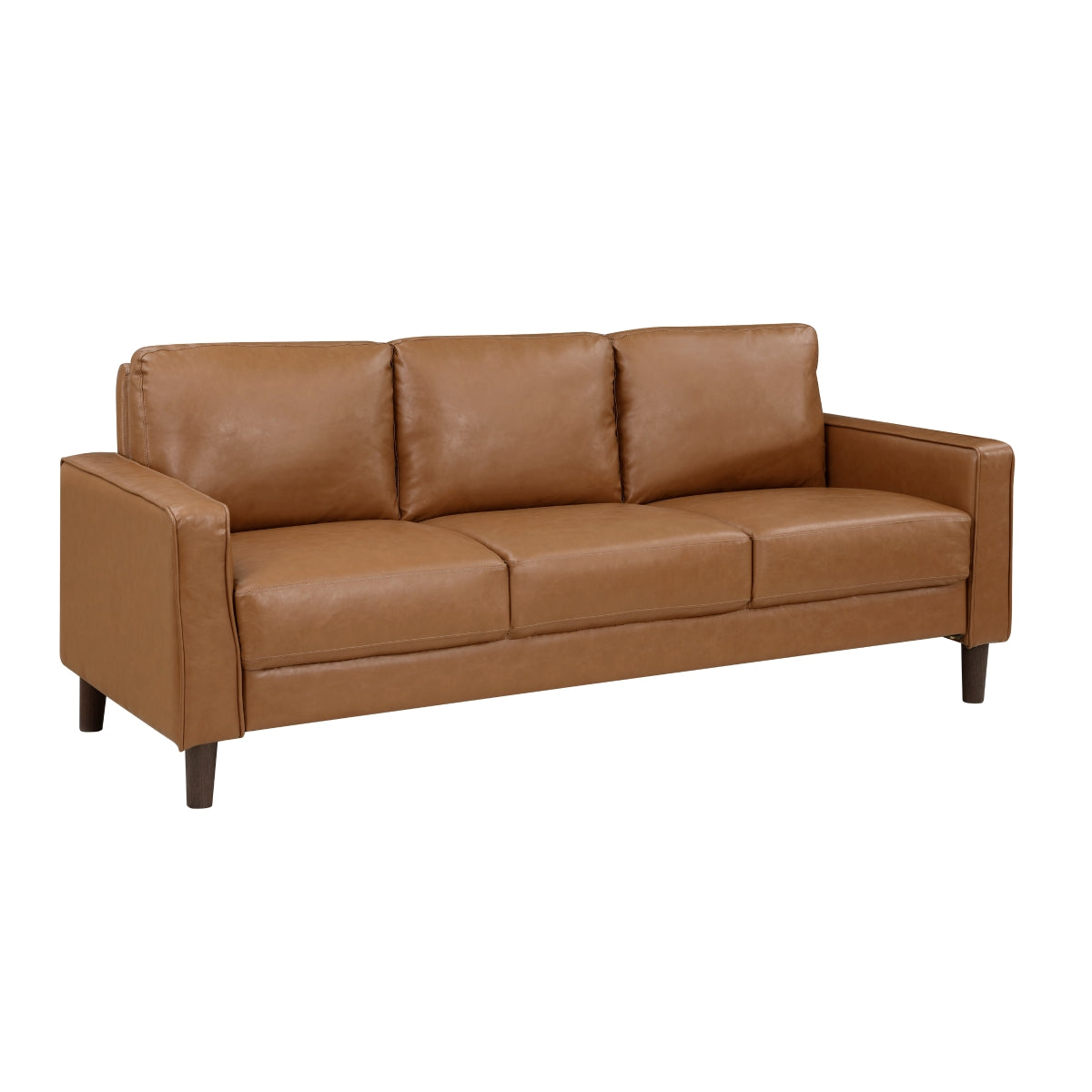 Malcolm Brown brown faux leather sofa side view