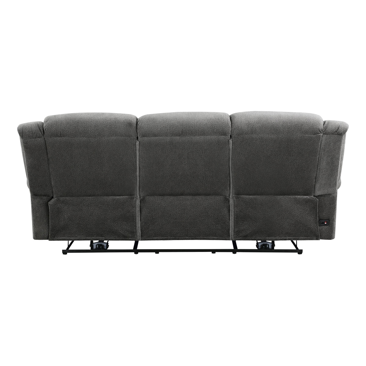Close-up of textured charcoal microfiber upholstery