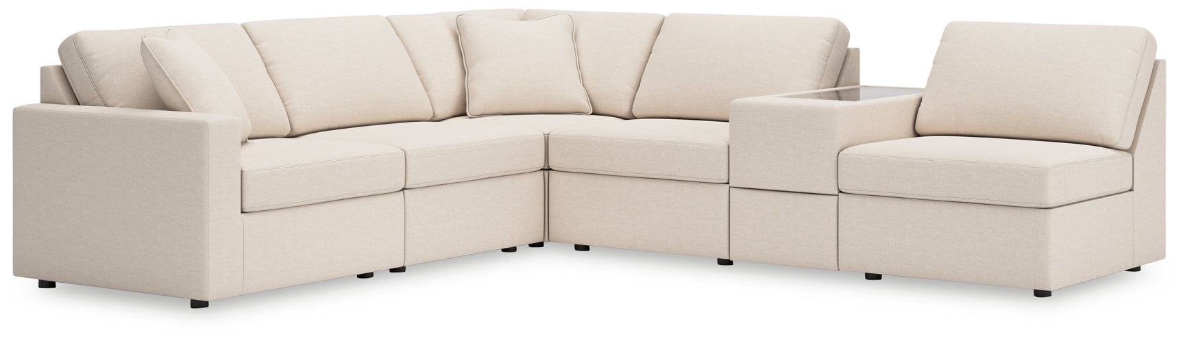 Detail of upholstery on Modmax oyster sectional sofa