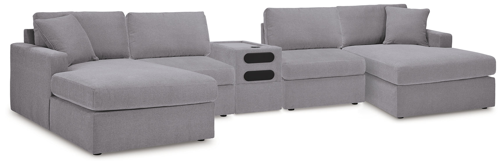 Side view of Modmax Granite 5-Piece Sectional highlighting fabric and audio console
