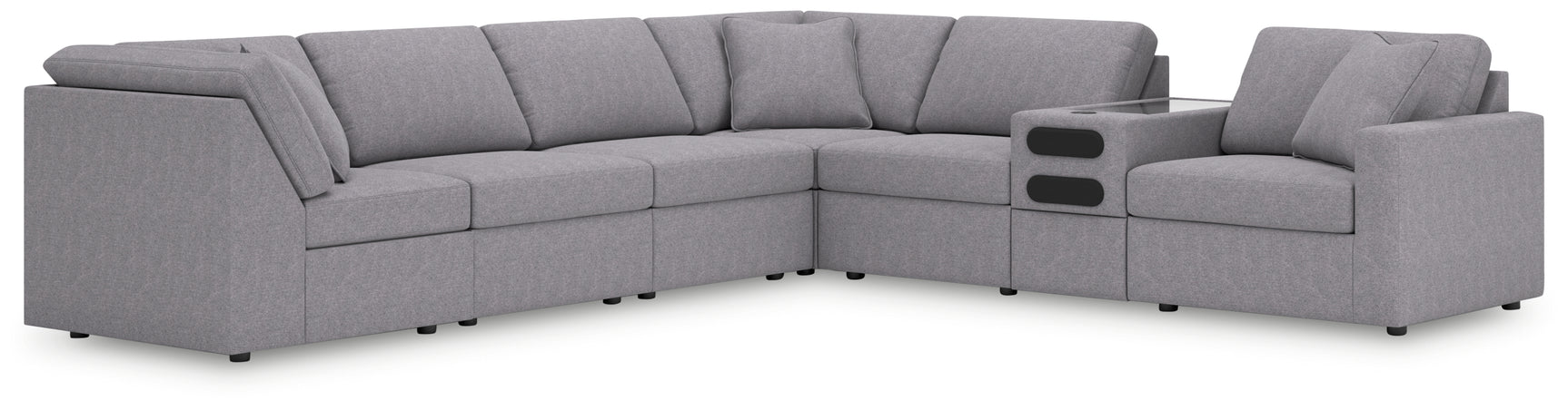 side view of Modmax Granite 7-Piece Sectional Sofa showing USB port and storage
