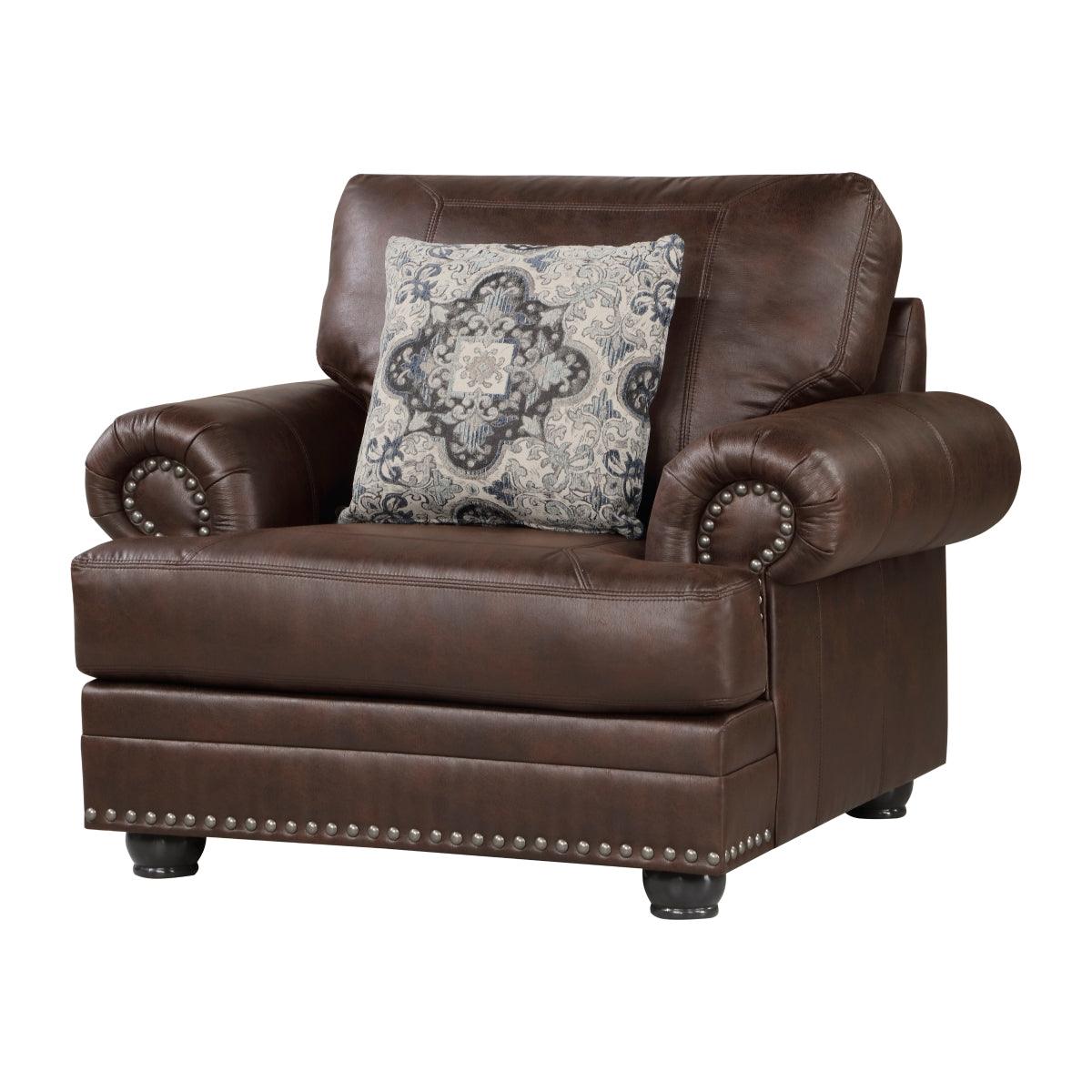 Side angle showing rolled arm and nailhead details on Foxborough chair
