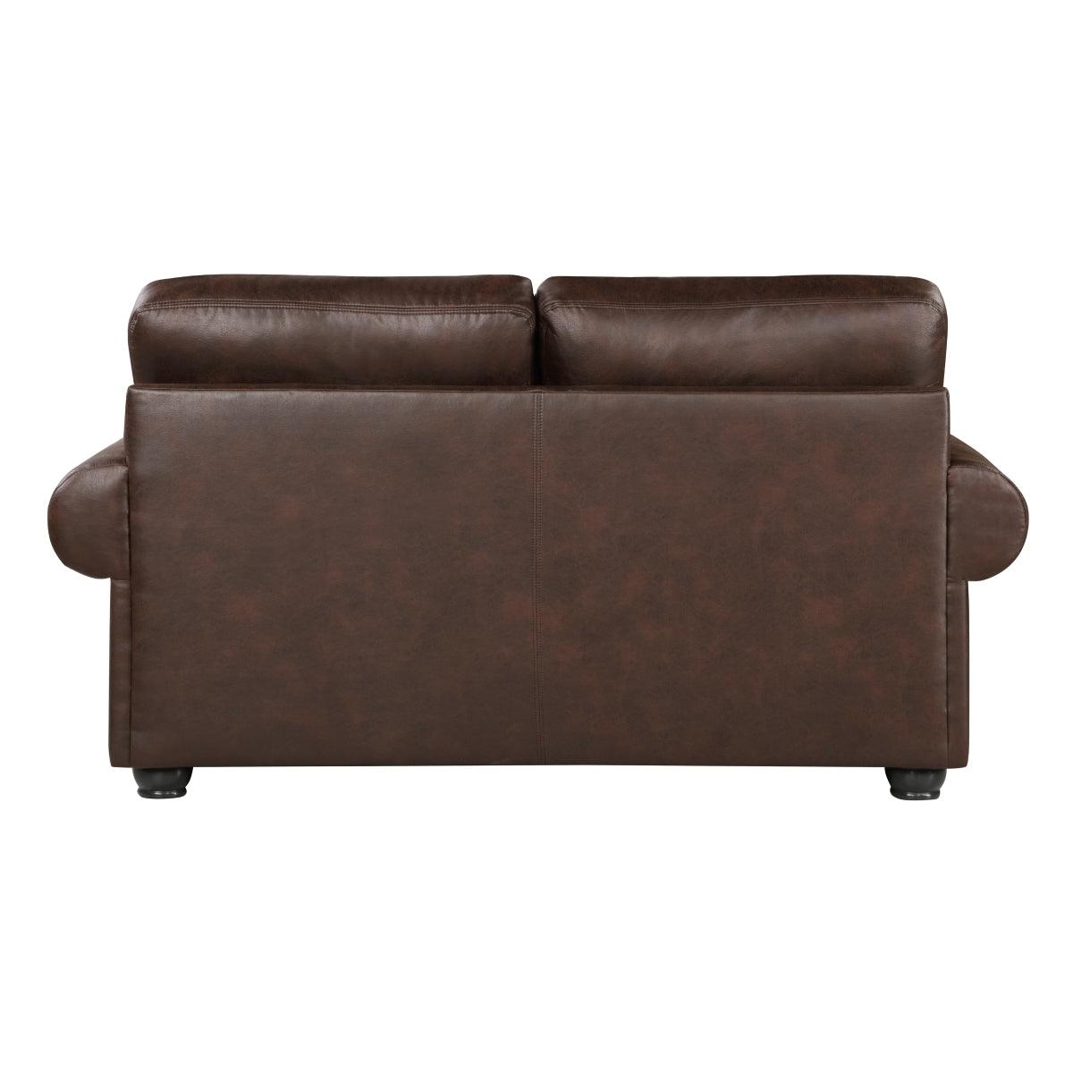 Back view of Franklin Dark Brown Loveseat showing removable cushion covers