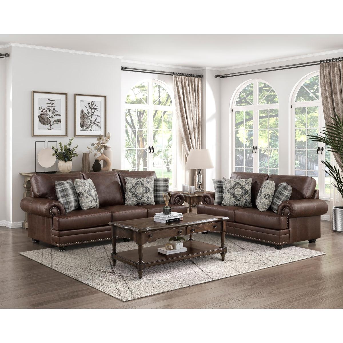 Franklin Loveseat with floral and plaid decorative pillows