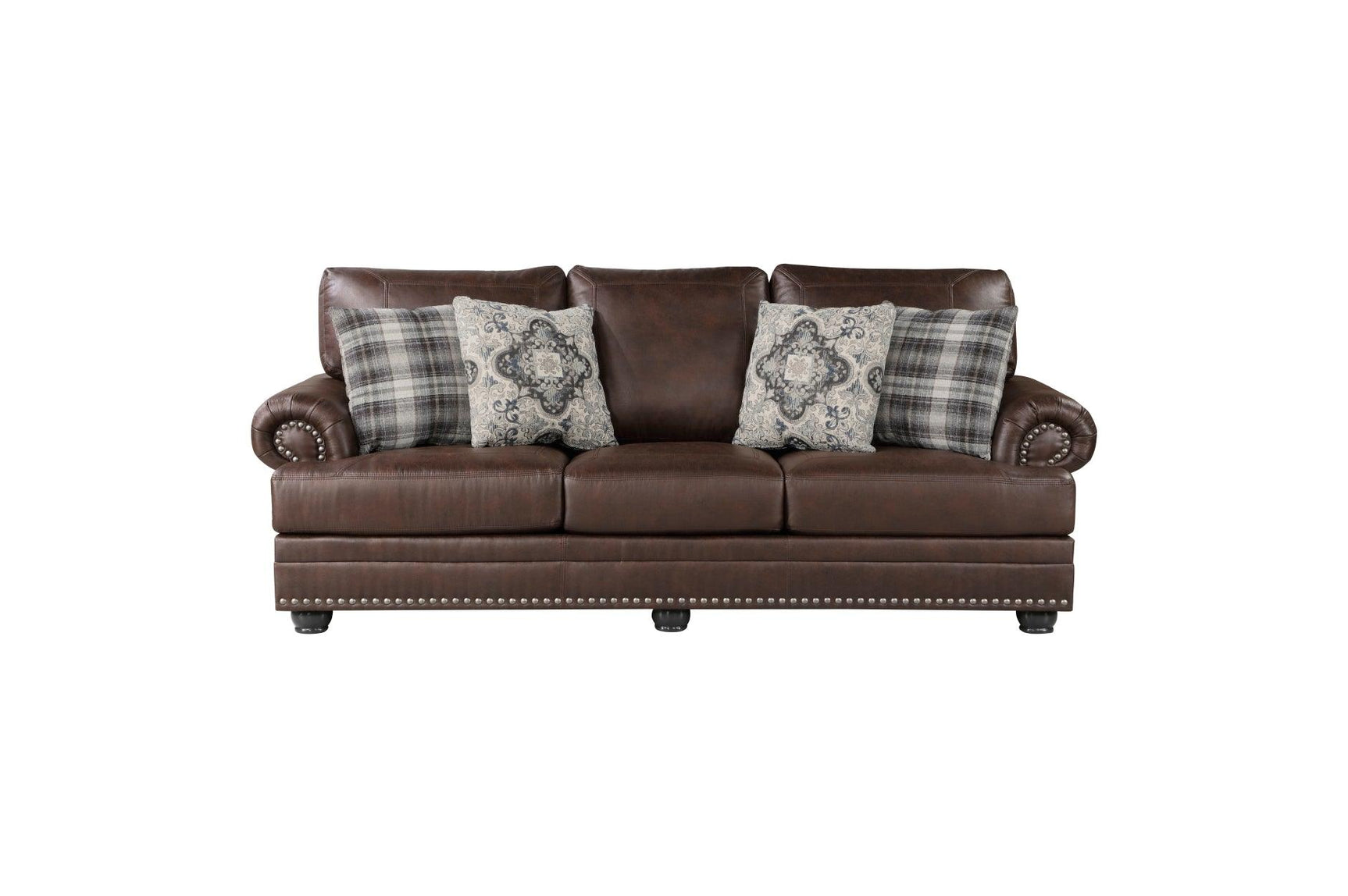 Detail of Franklin dark brown faux leather sofa upholstery
