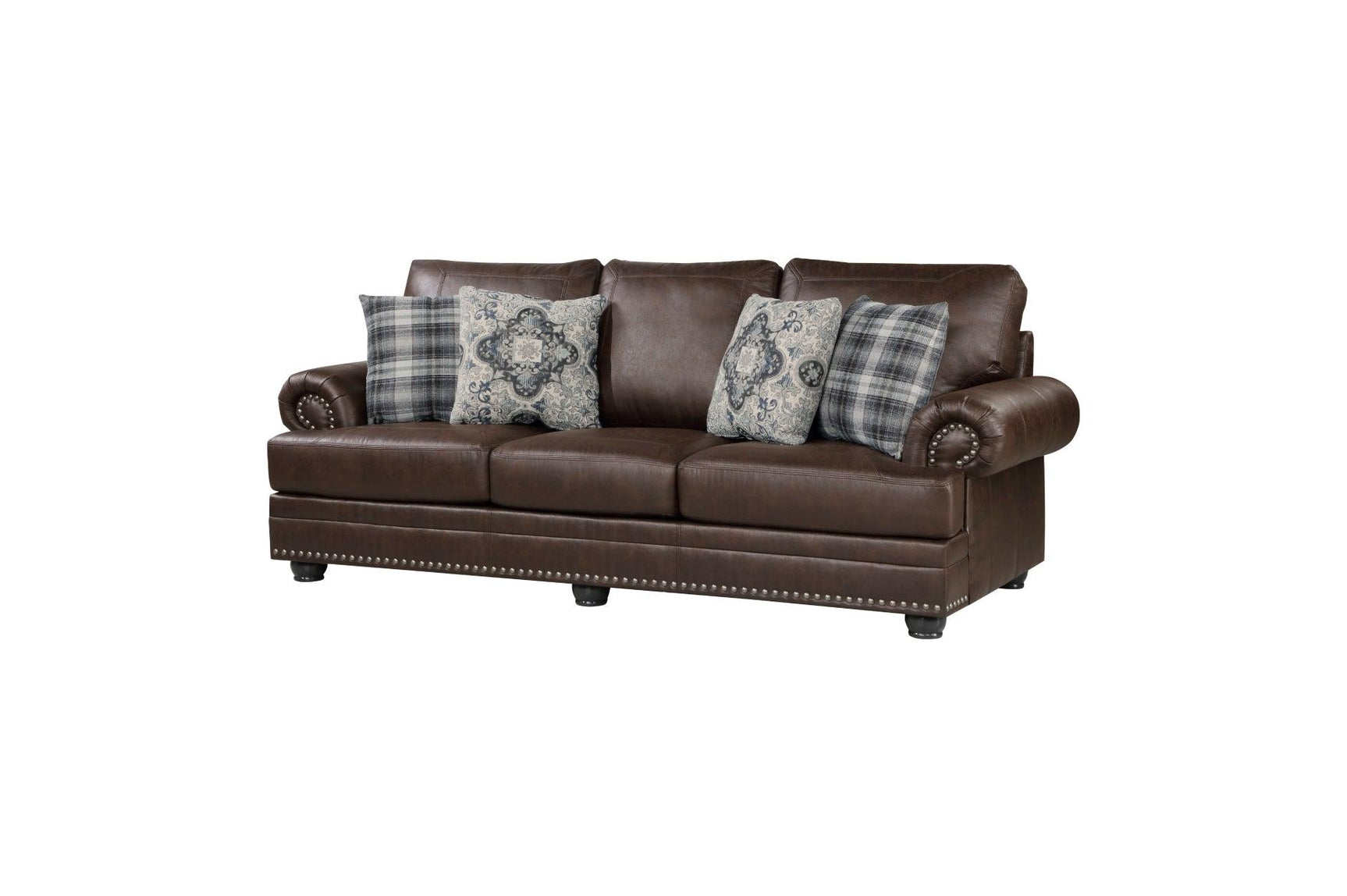 Franklin dark brown faux leather sofa seating area