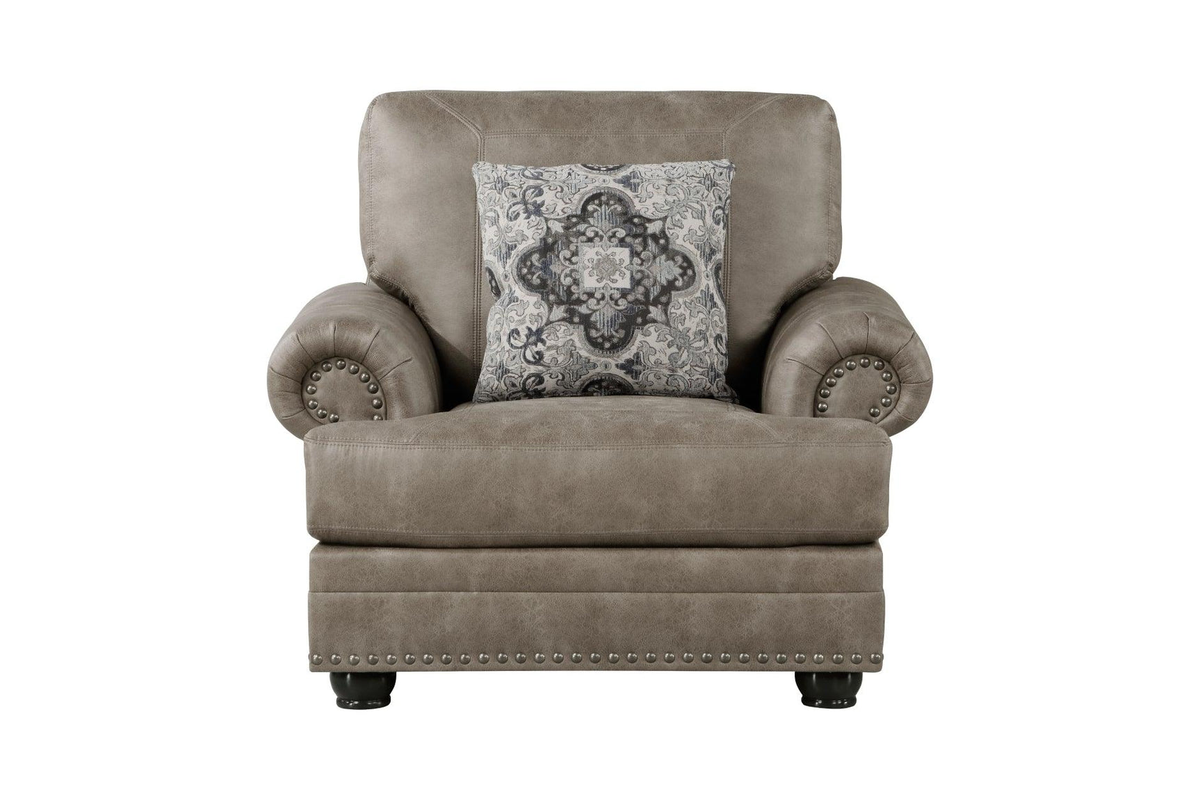 Main angle of brown faux leather Franklin Brown sofa