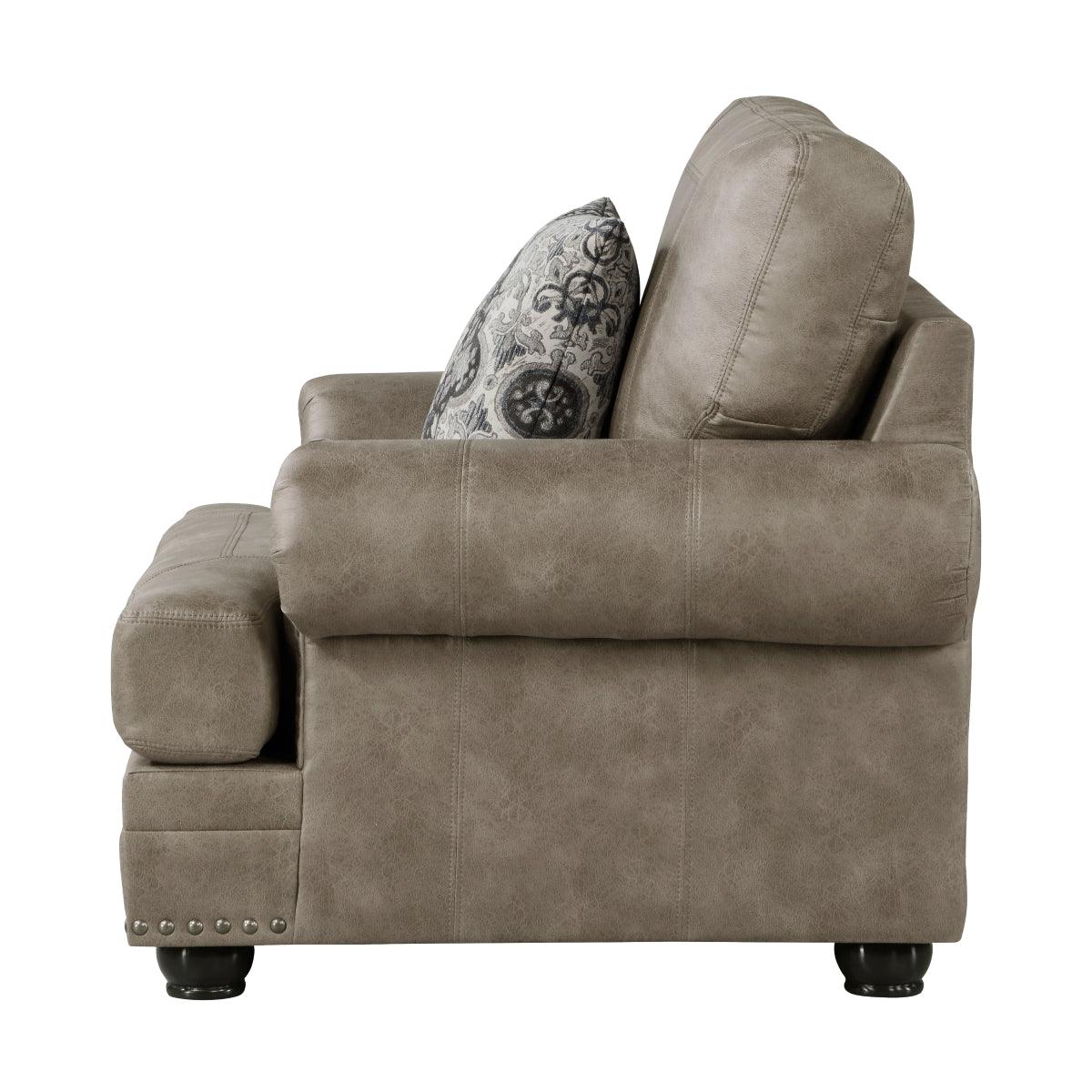 Back view of Franklin Gray Chair with floral toss pillow