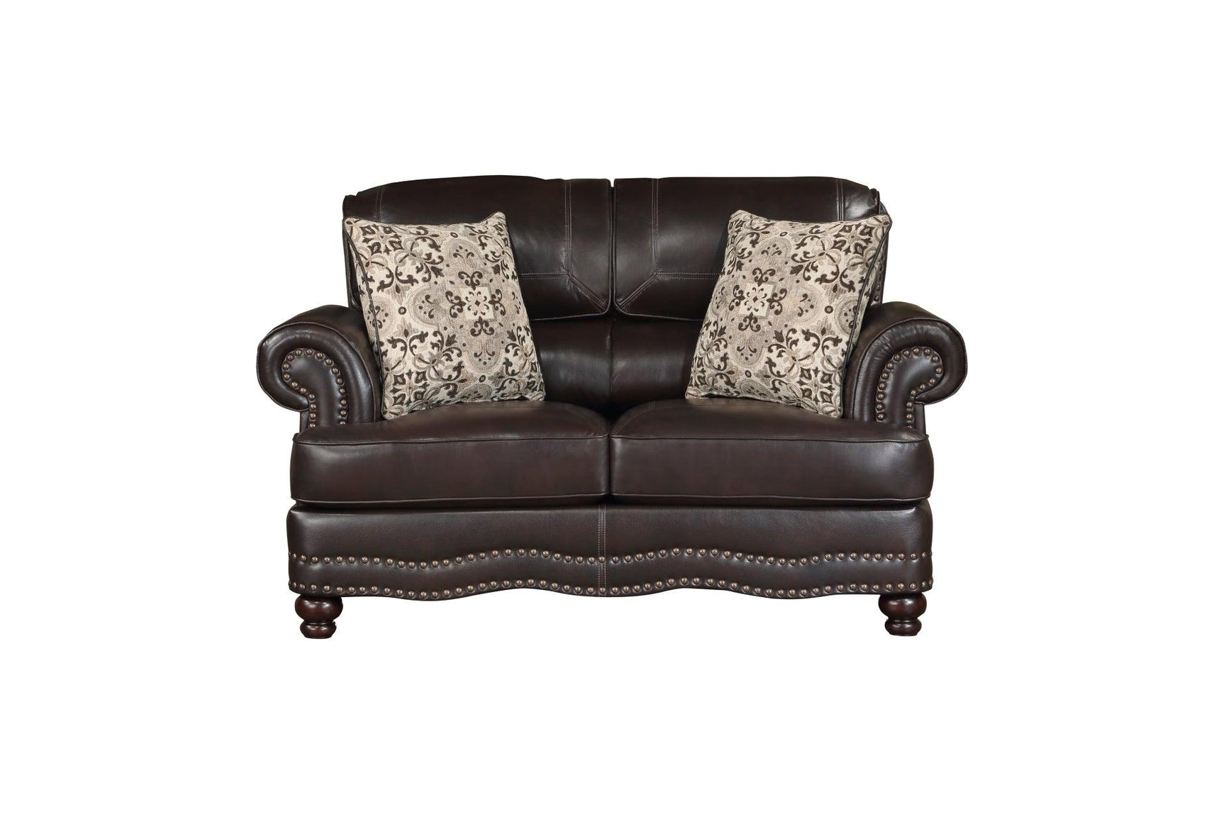 Detailed stitching on Milford brown faux leather sofa