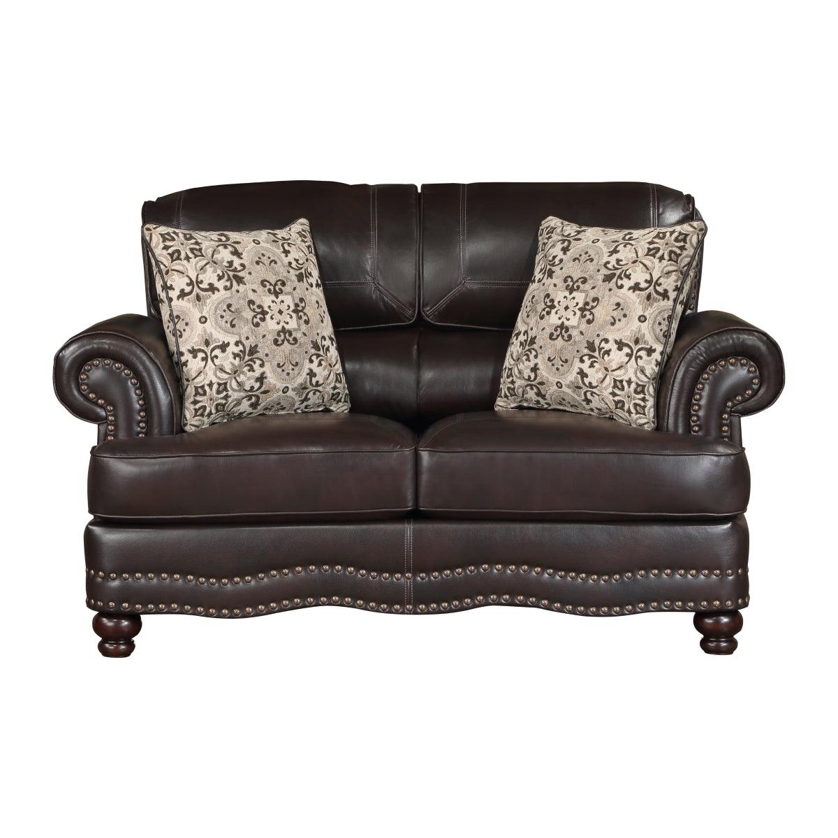 Milford Brown Faux Leather Loveseat front view