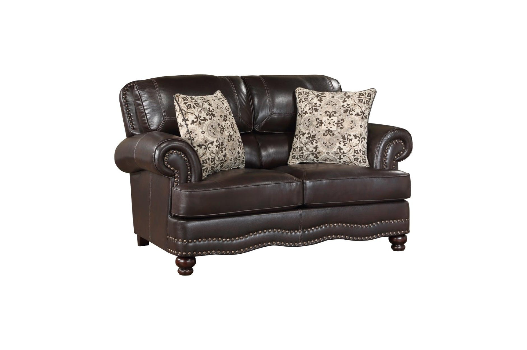 Milford brown faux leather sofa angle view