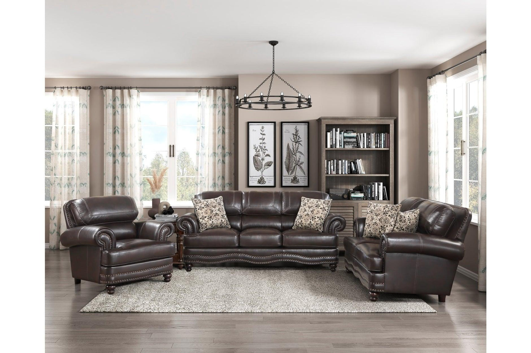 Milford brown faux leather sofa side view