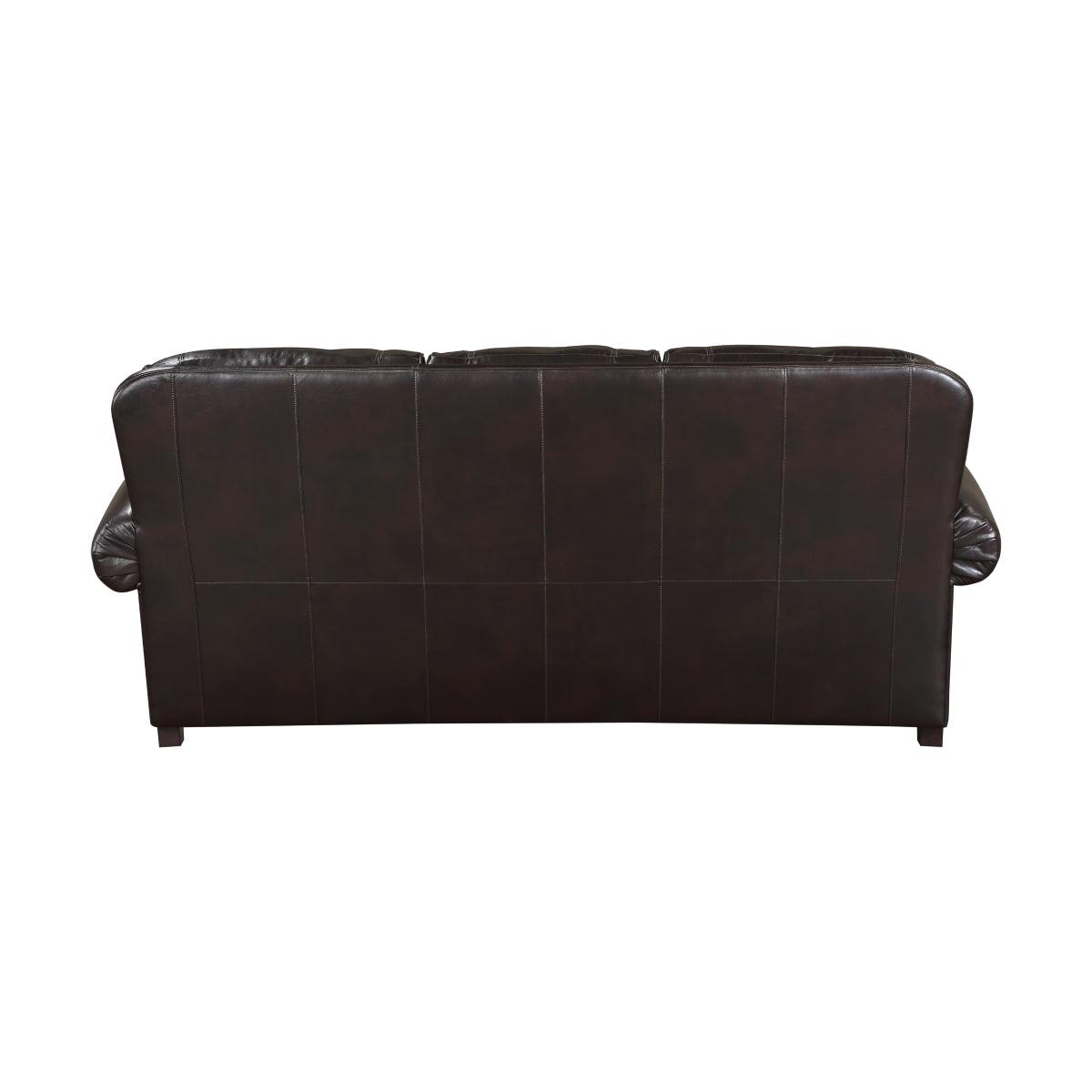 Detail of faux leather upholstery and stitching